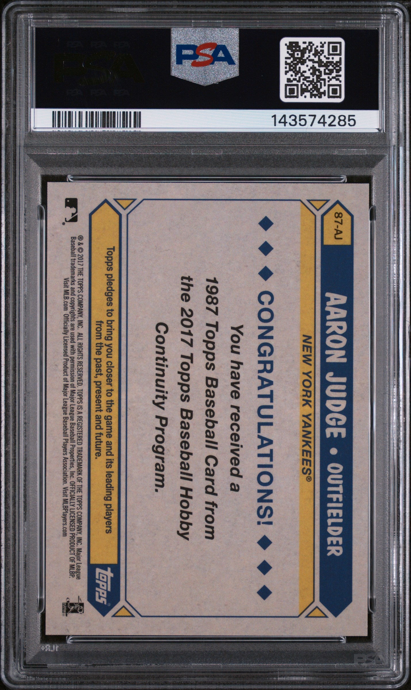 2017 Topps '87 Silver Pack Chrome Aaron Judge #87AJ PSA 10