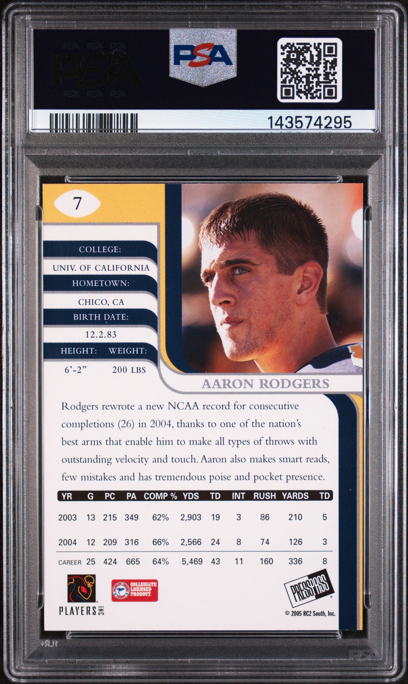 2005 Press Pass Se Aaron Rodgers #7 PSA 8