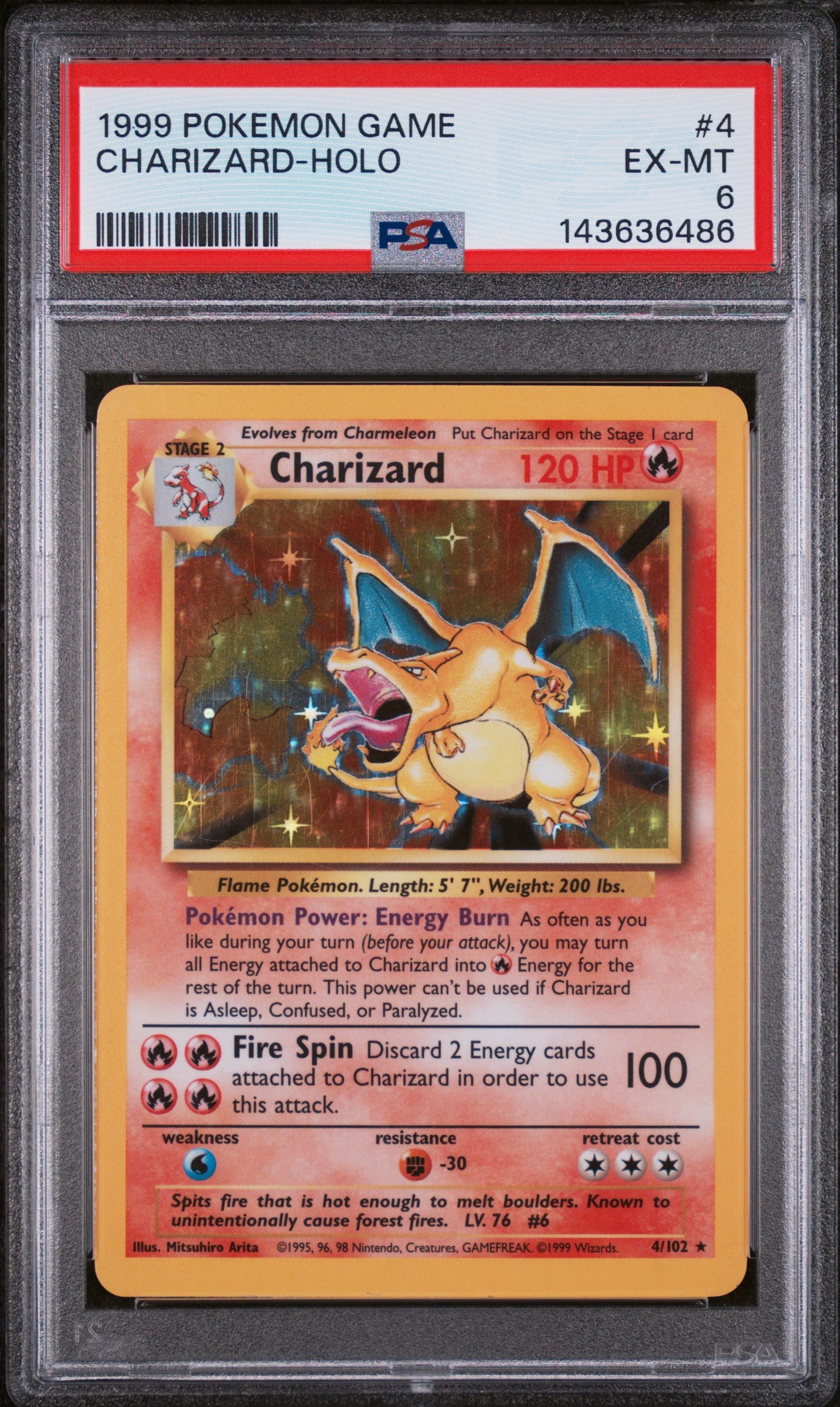 1999 Pokemon Base Set Holo Charizard #4 PSA 6
