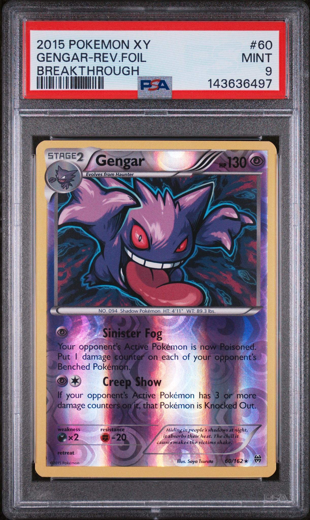 2015 Pokemon XY Breakthrough Reverse Holo Gengar #60 PSA 9