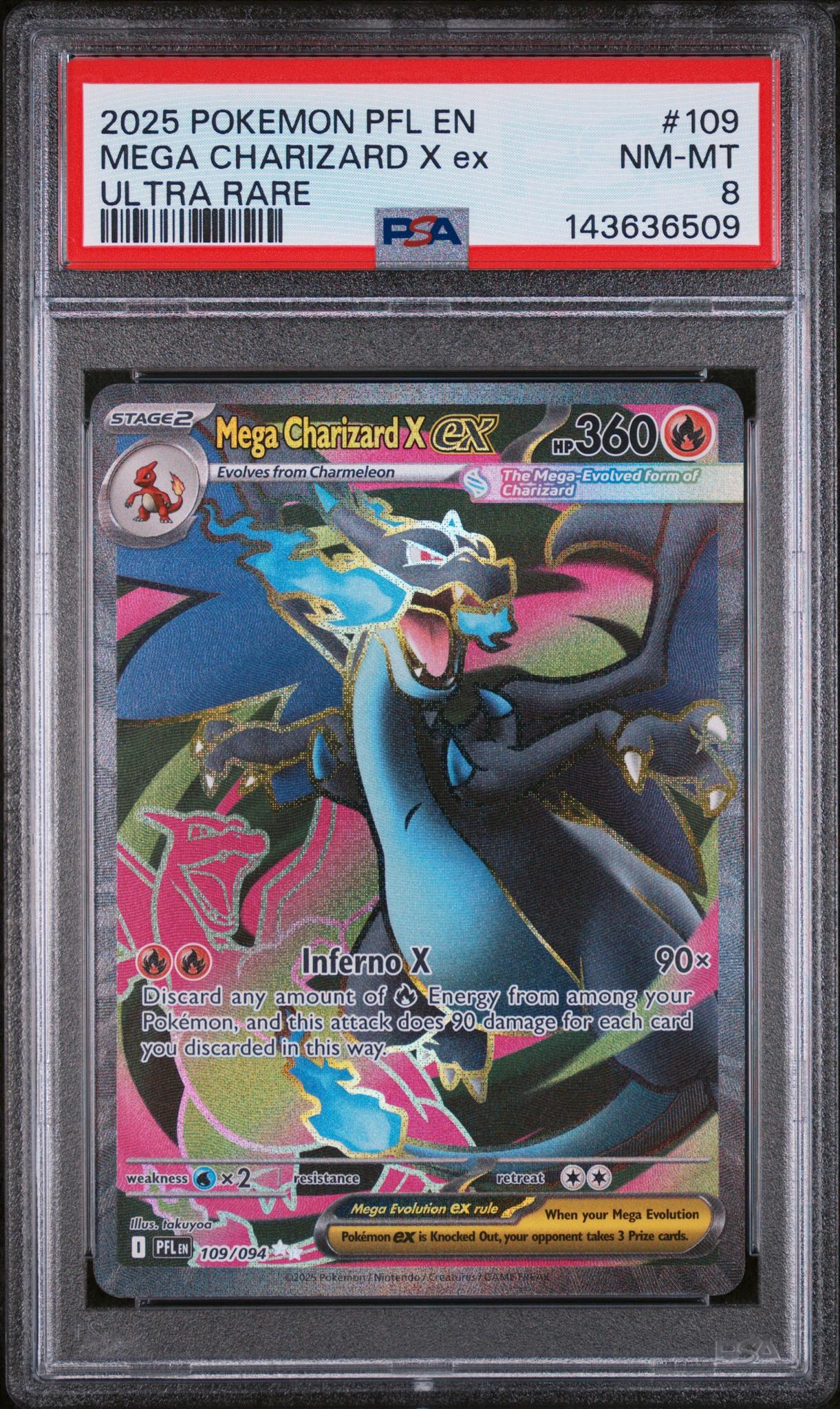 2025 Pokemon Mega Evolution Phantasmal Flames Ultra Rare Mega Charizard X Ex #109 PSA 8