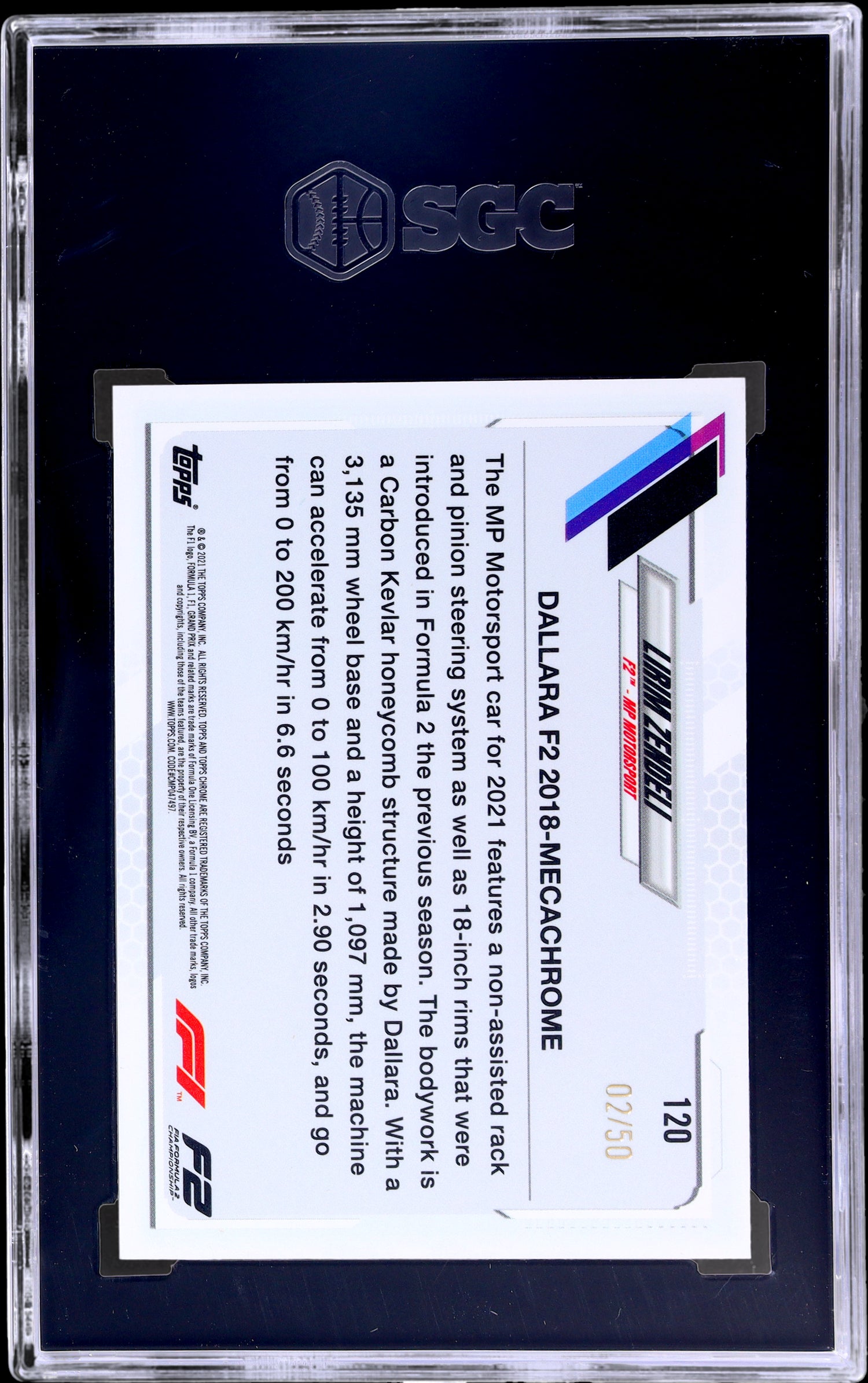2021 Topps Chrome F1 Lirim Zendeli #120 Gold Wave Refractor 2/50 SGC 10