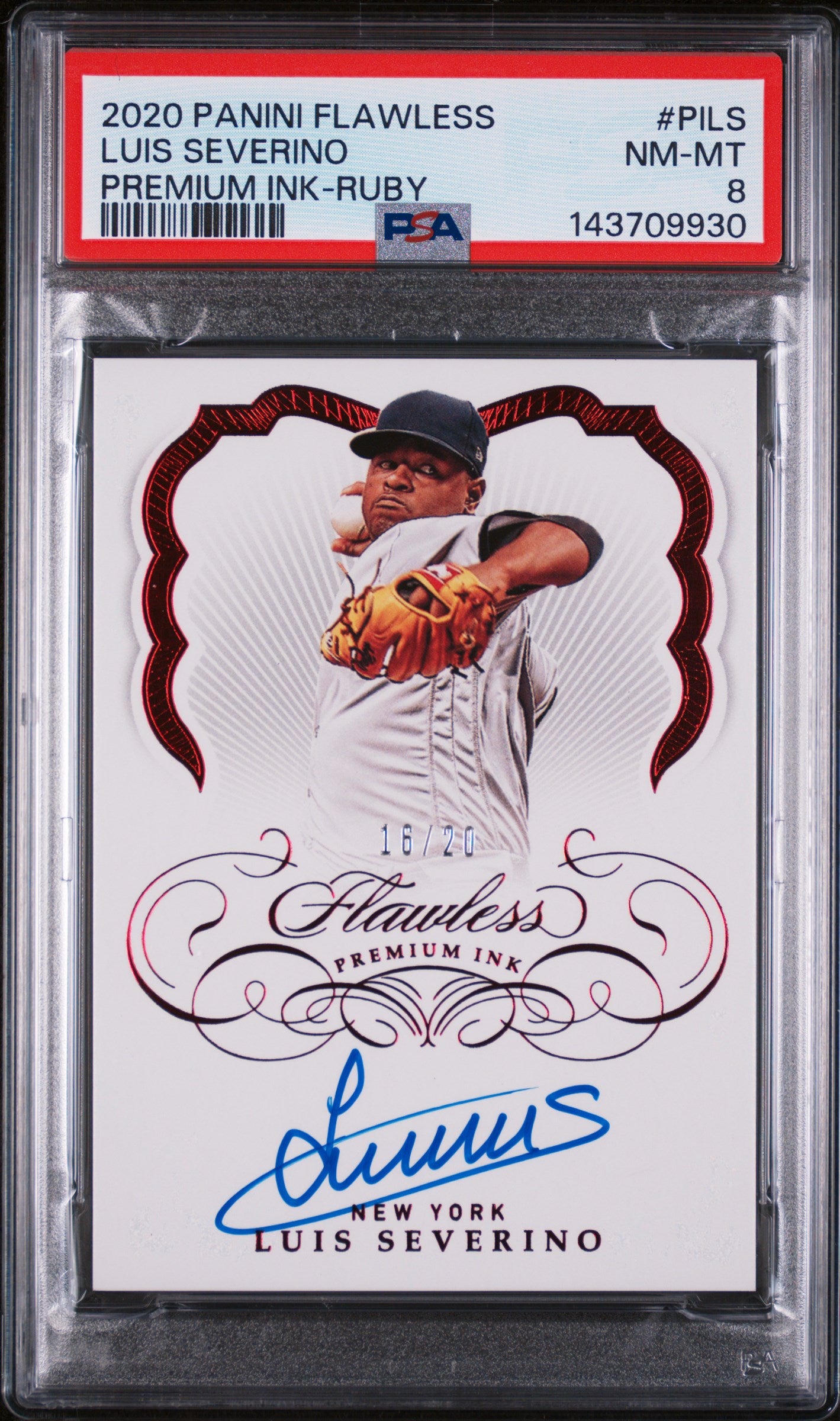 2020 Panini Flawless Premium Ink Ruby Luis Severino #PILS /20 PSA 8