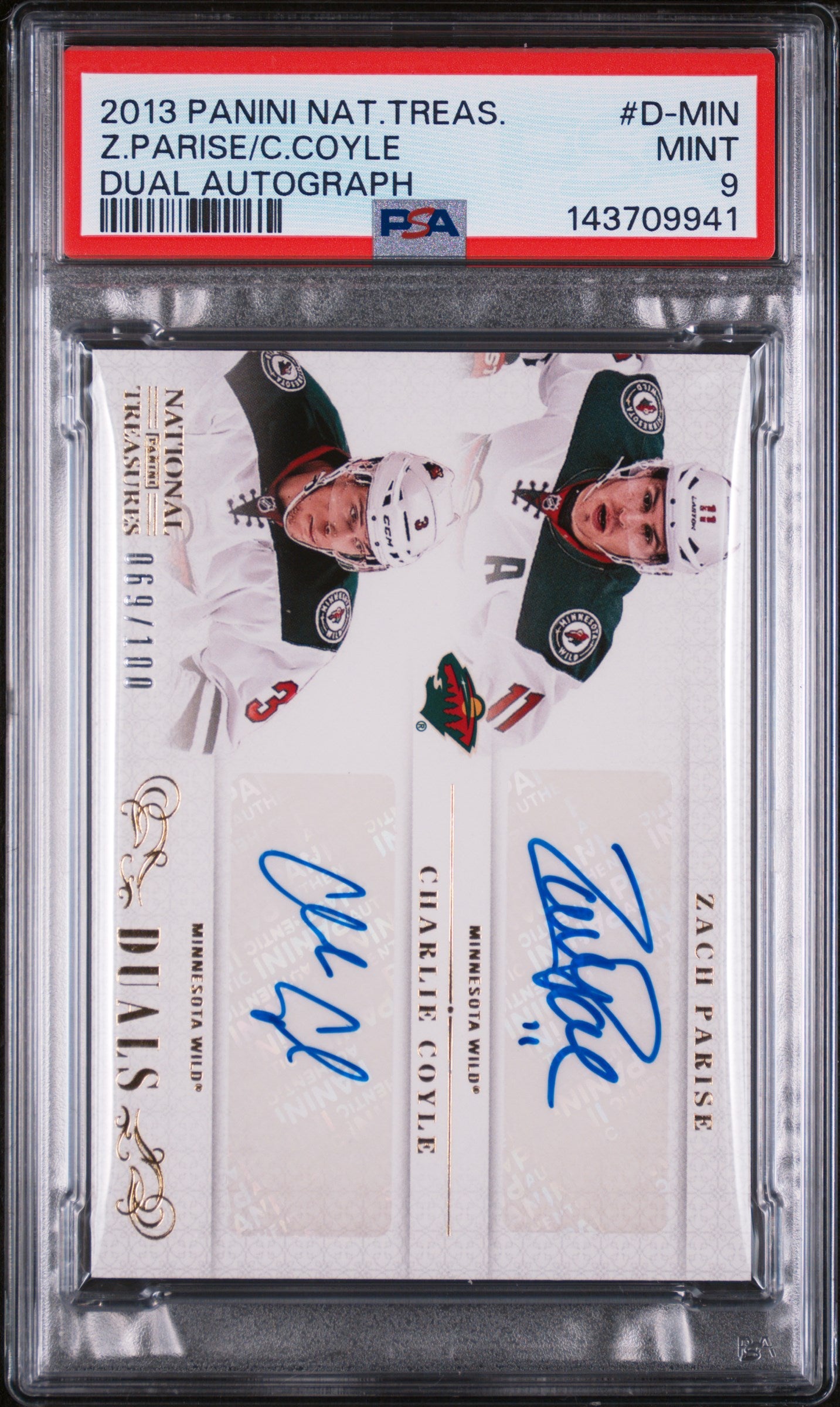 2013 Panini National Treasures Dual Autograph Charlie Coyle/Zach Parise #D-MIN /100 PSA 9