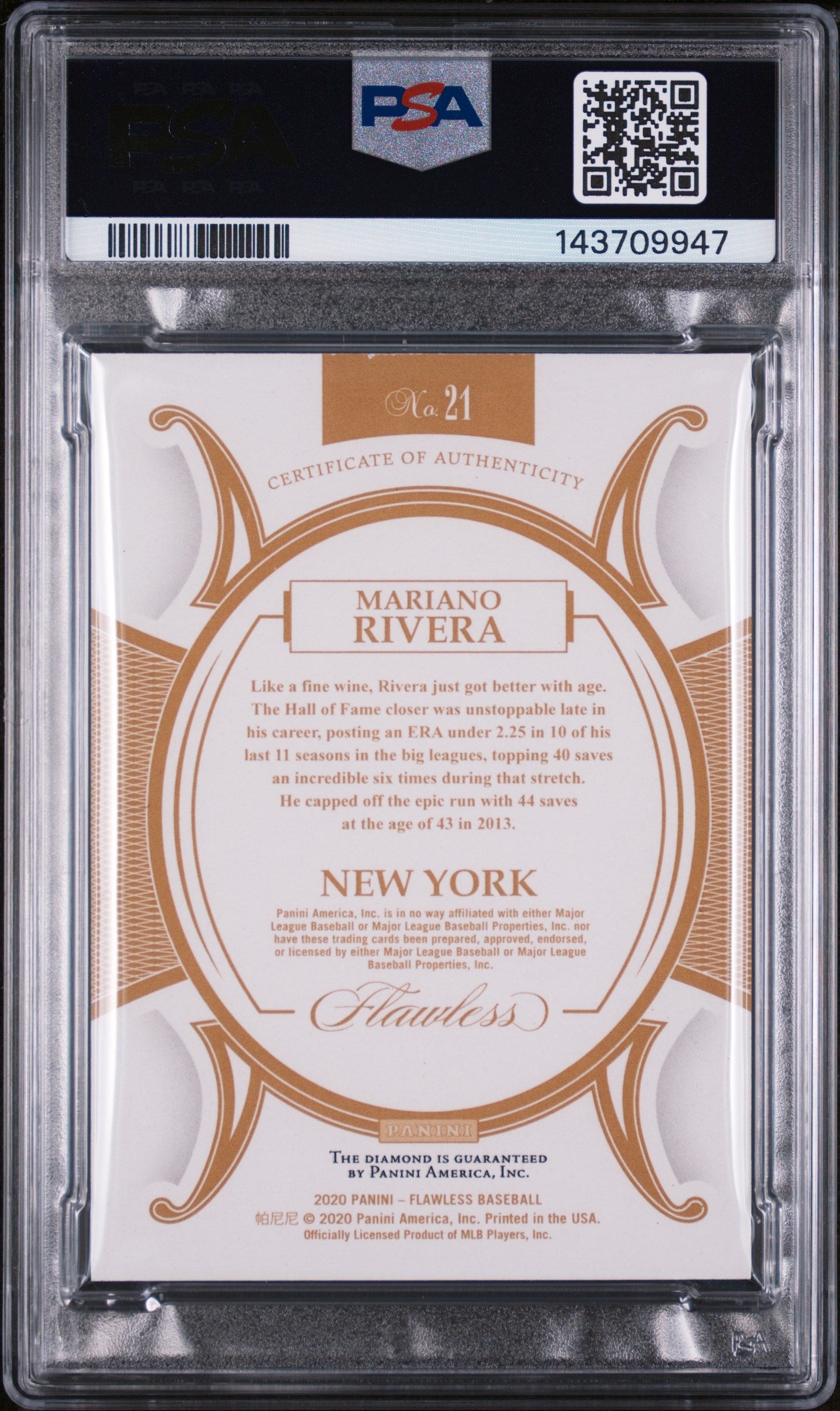 2020 Panini Flawless SP Mariano Rivera #21 /20 PSA 9