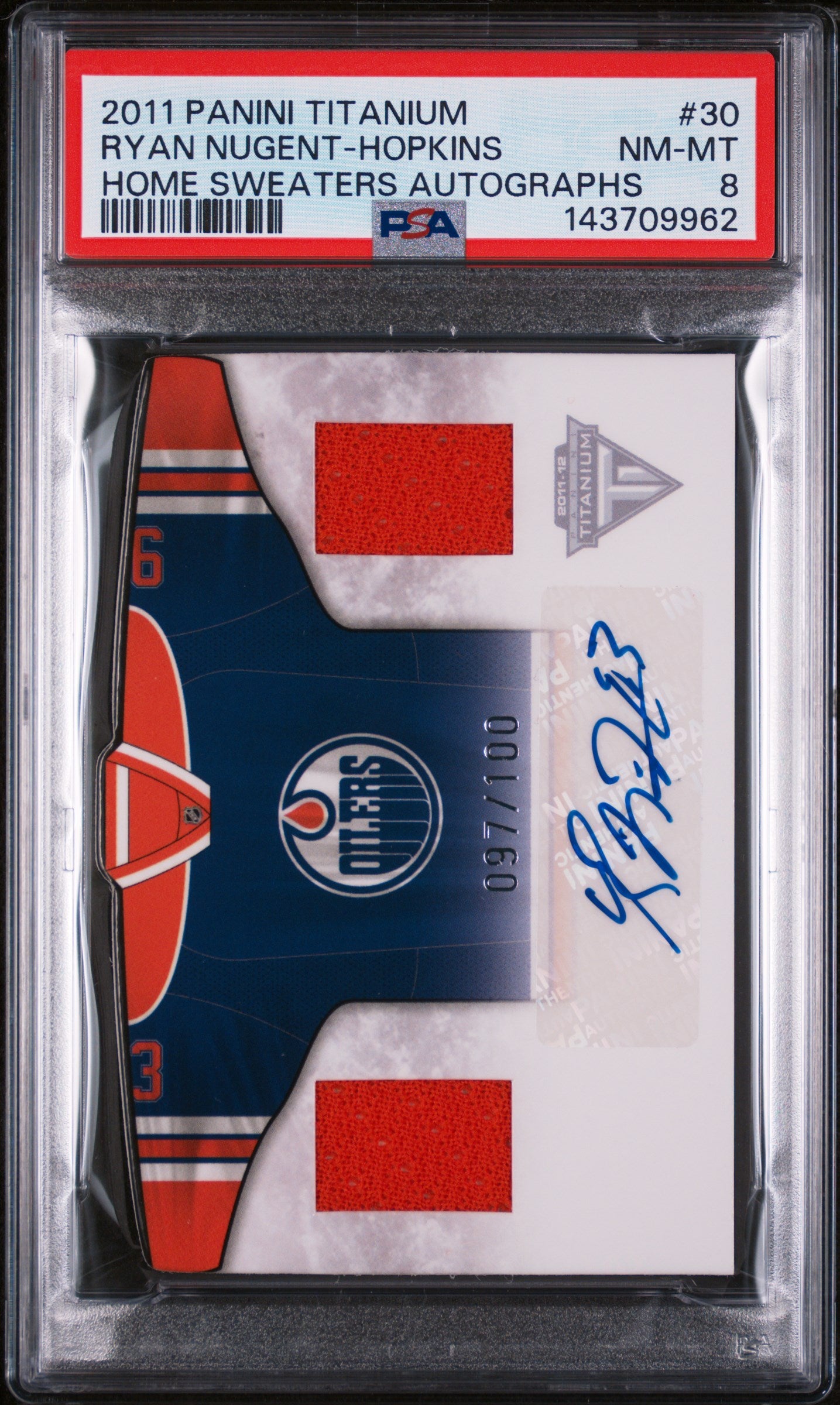 2011 Panini Titanium Home Sweaters Autographs Home Sweaters Autographs Ryan Nugent-Hopkins #30 /100 PSA 8