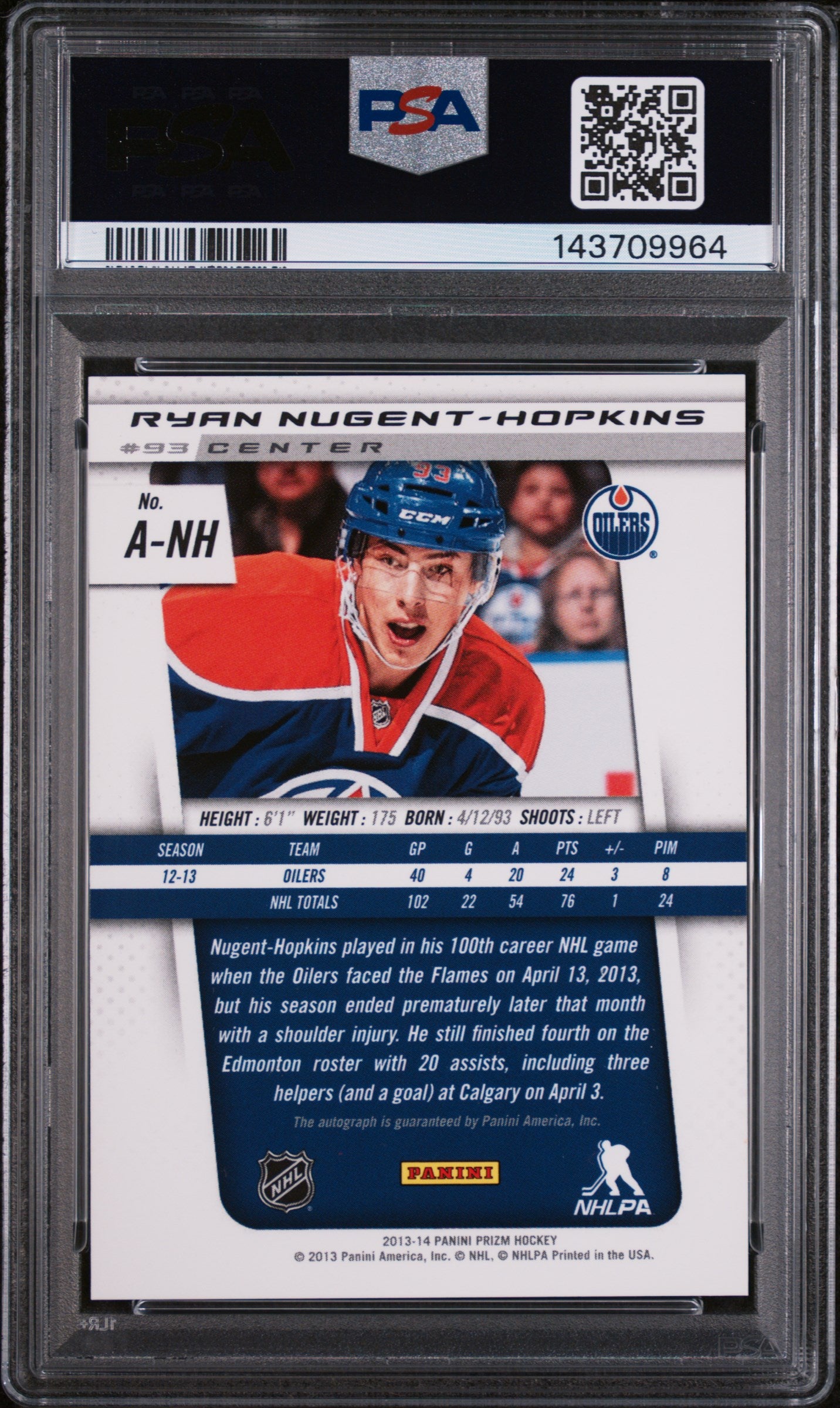 2013 Panini Prizm Rookie Autographs Ryan Nugent-Hopkins #A-NH PSA 10
