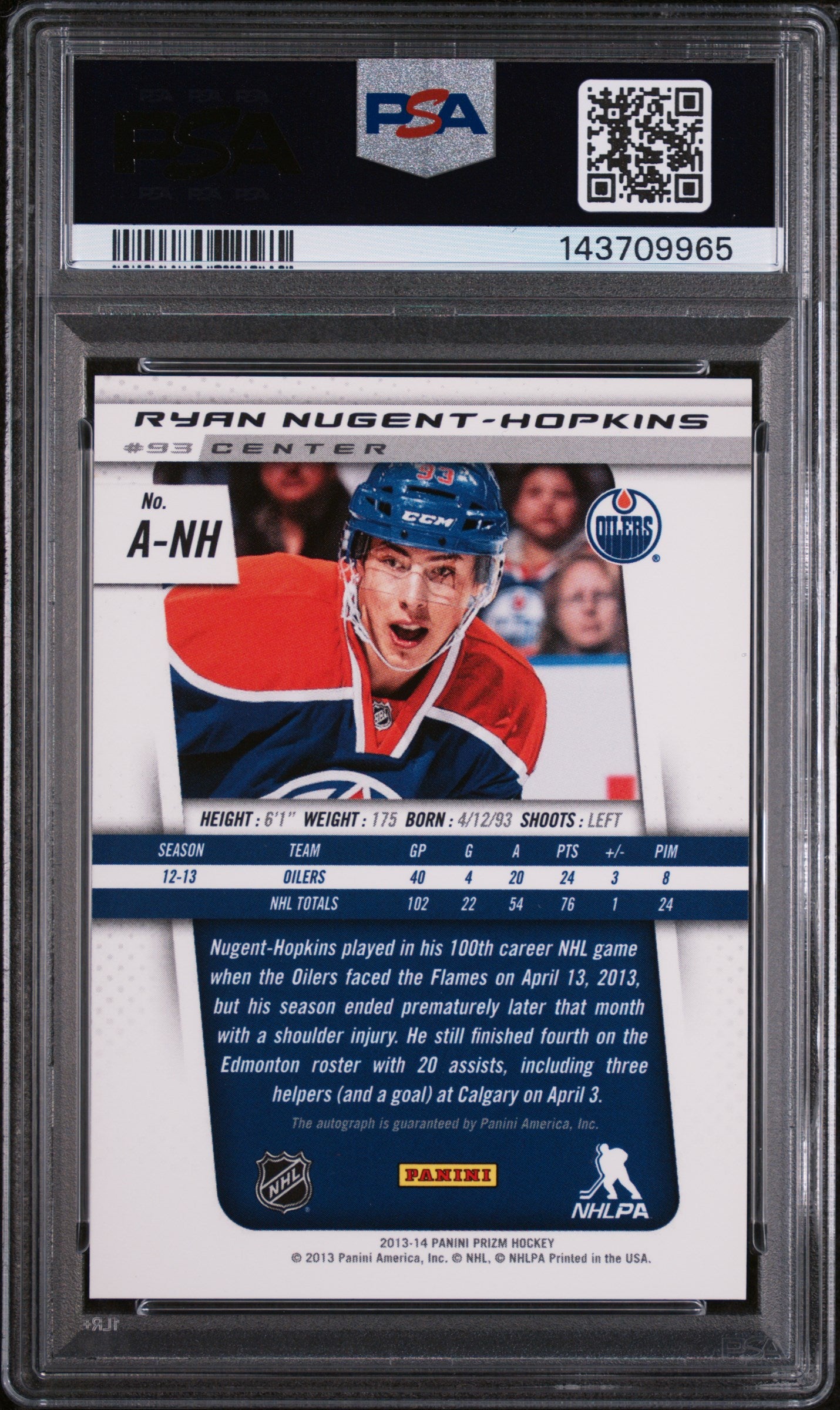 2013 Panini Prizm Rookie Autographs Ryan Nugent-Hopkins #A-NH PSA 9
