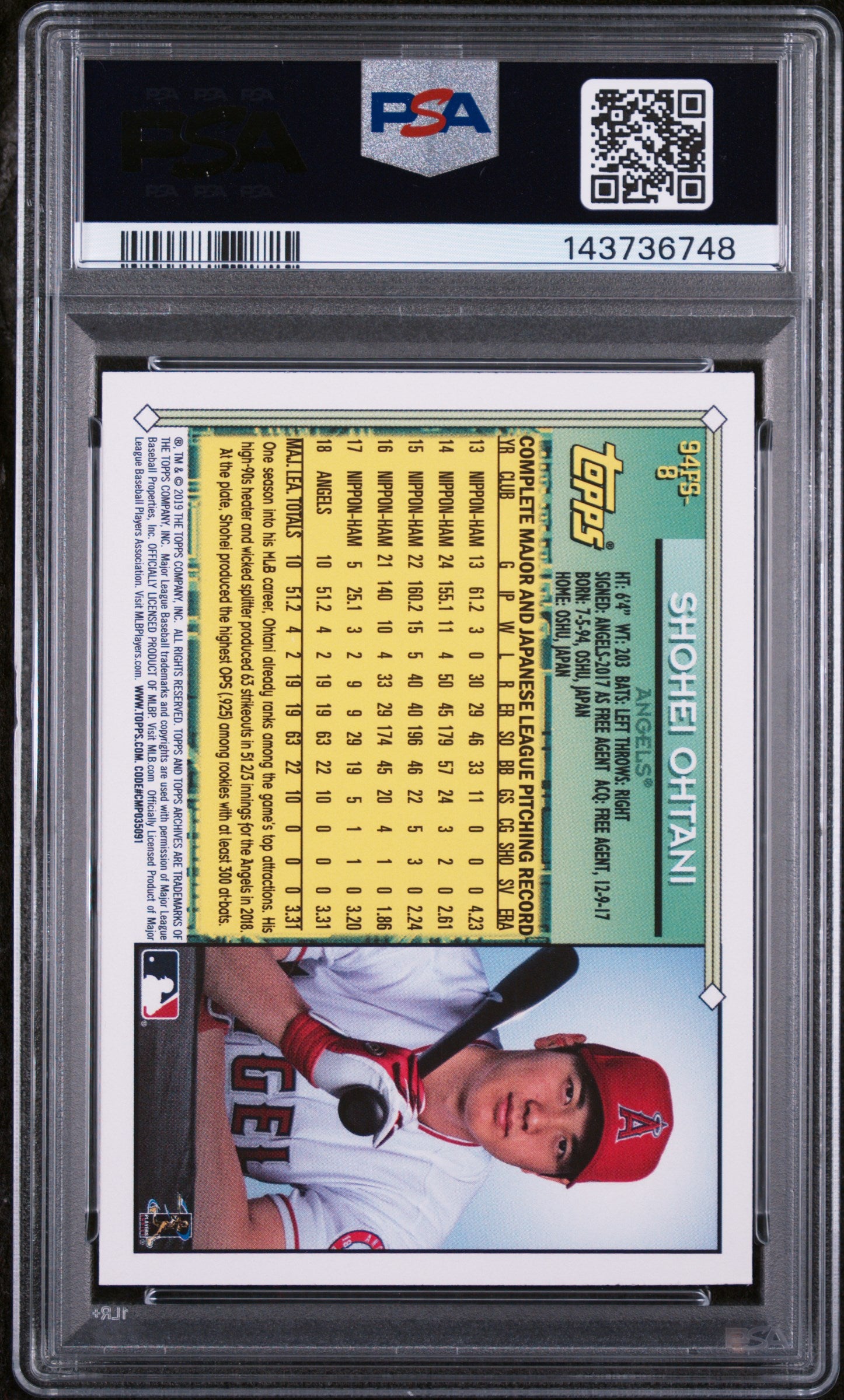 2019 Topps Archives '94 Future Stars Shohei Ohtani #94FS8 PSA 9