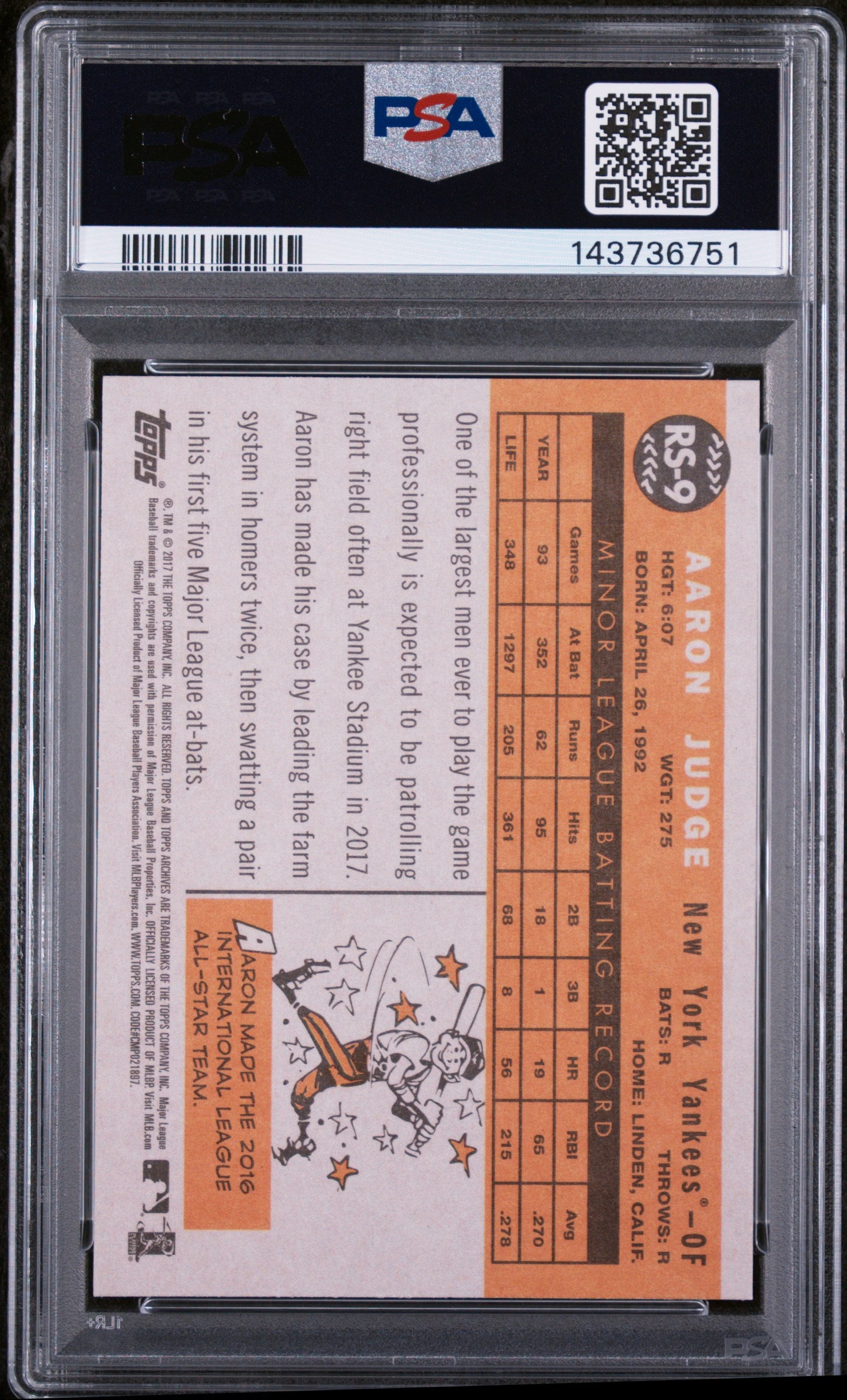2017 Topps Archives '60 Rookie Star Aaron Judge #RS9 PSA 10