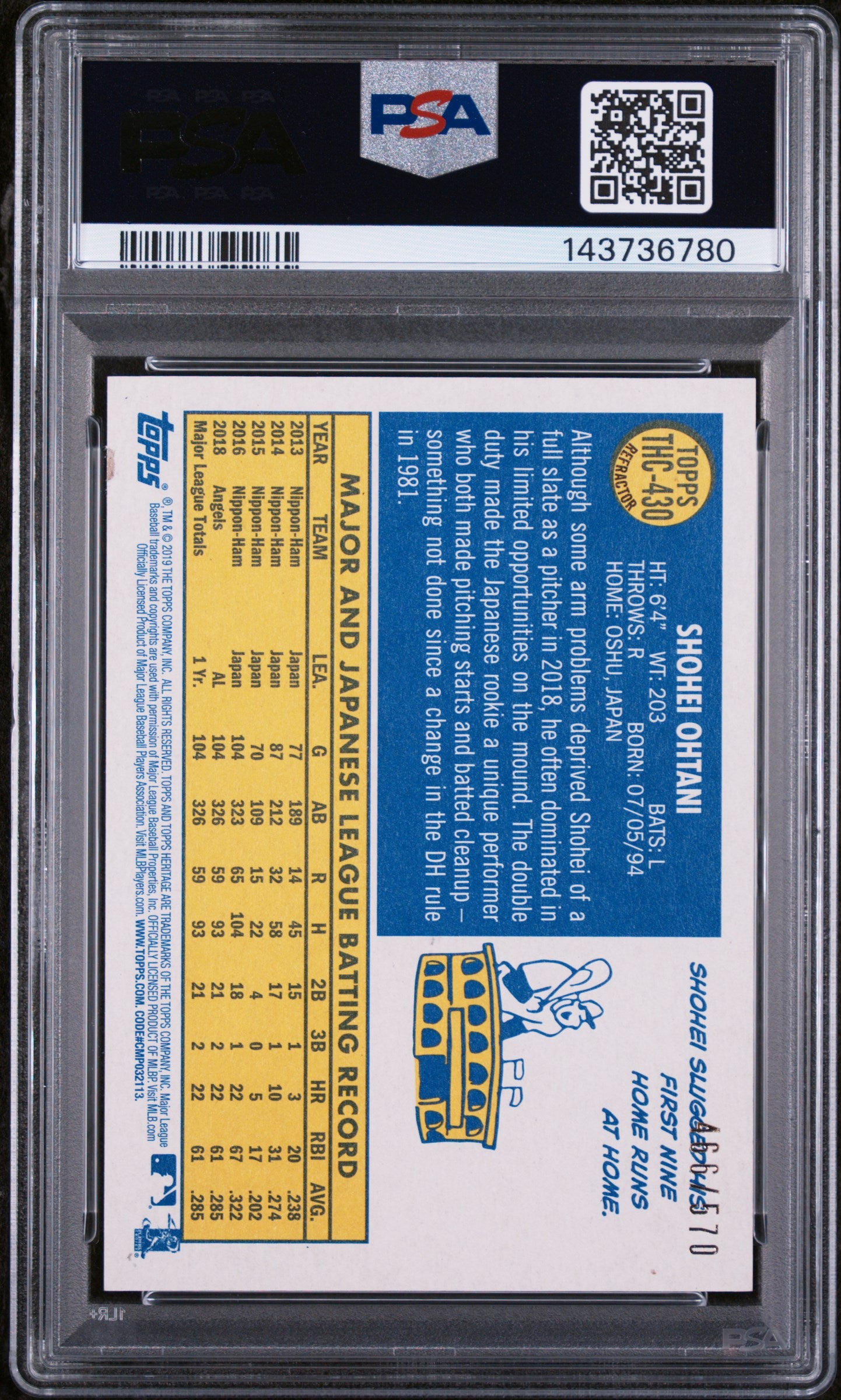 2019 Topps Heritage Chrome Refractor Shohei Ohtani #THC430 /570 PSA 8