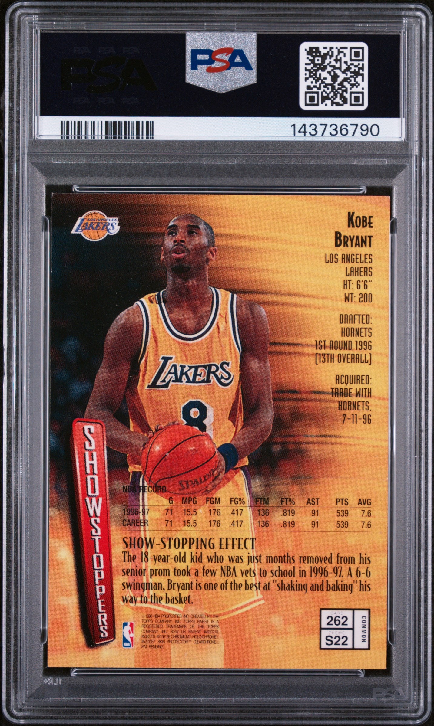 1997 Finest With Coating Kobe Bryant #262 PSA 6