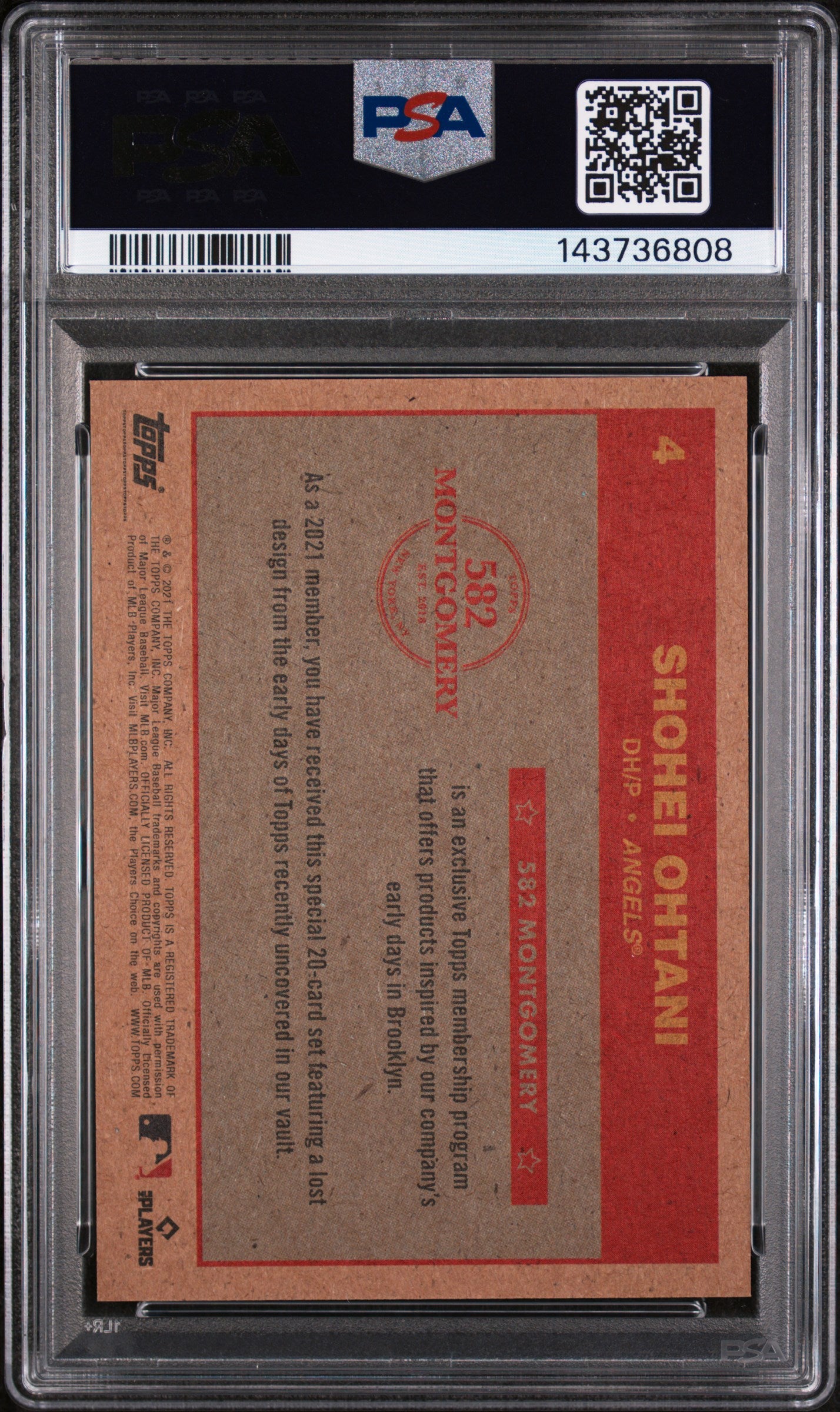 2021 Topps 582 Montgomery Set 5 Shohei Ohtani #4 PSA 9