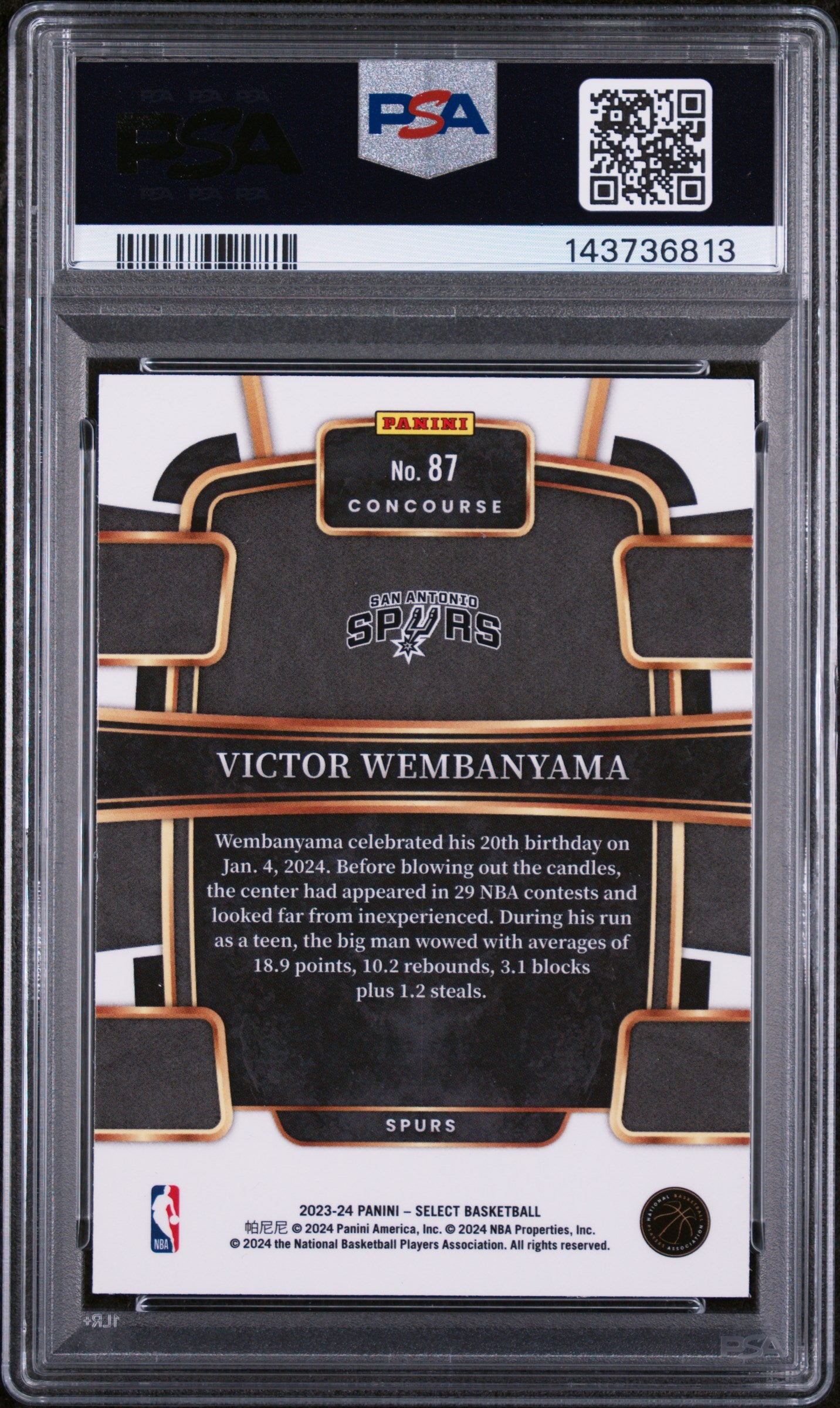 2023 Panini Select Concourse Blue Victor Wembanyama #87 PSA 10