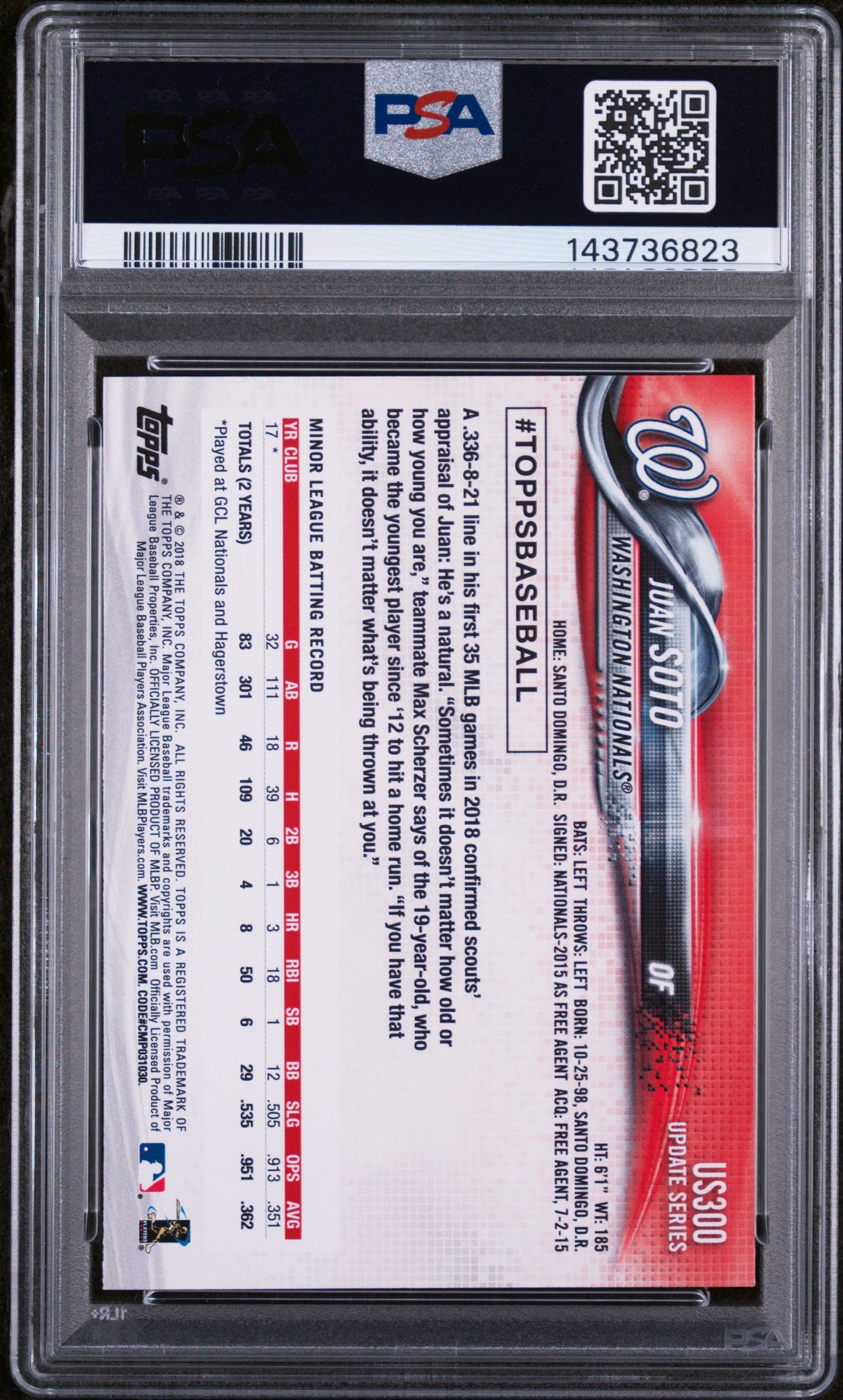 2018 Topps Update Variation, SP Juan Soto #US300A PSA 9
