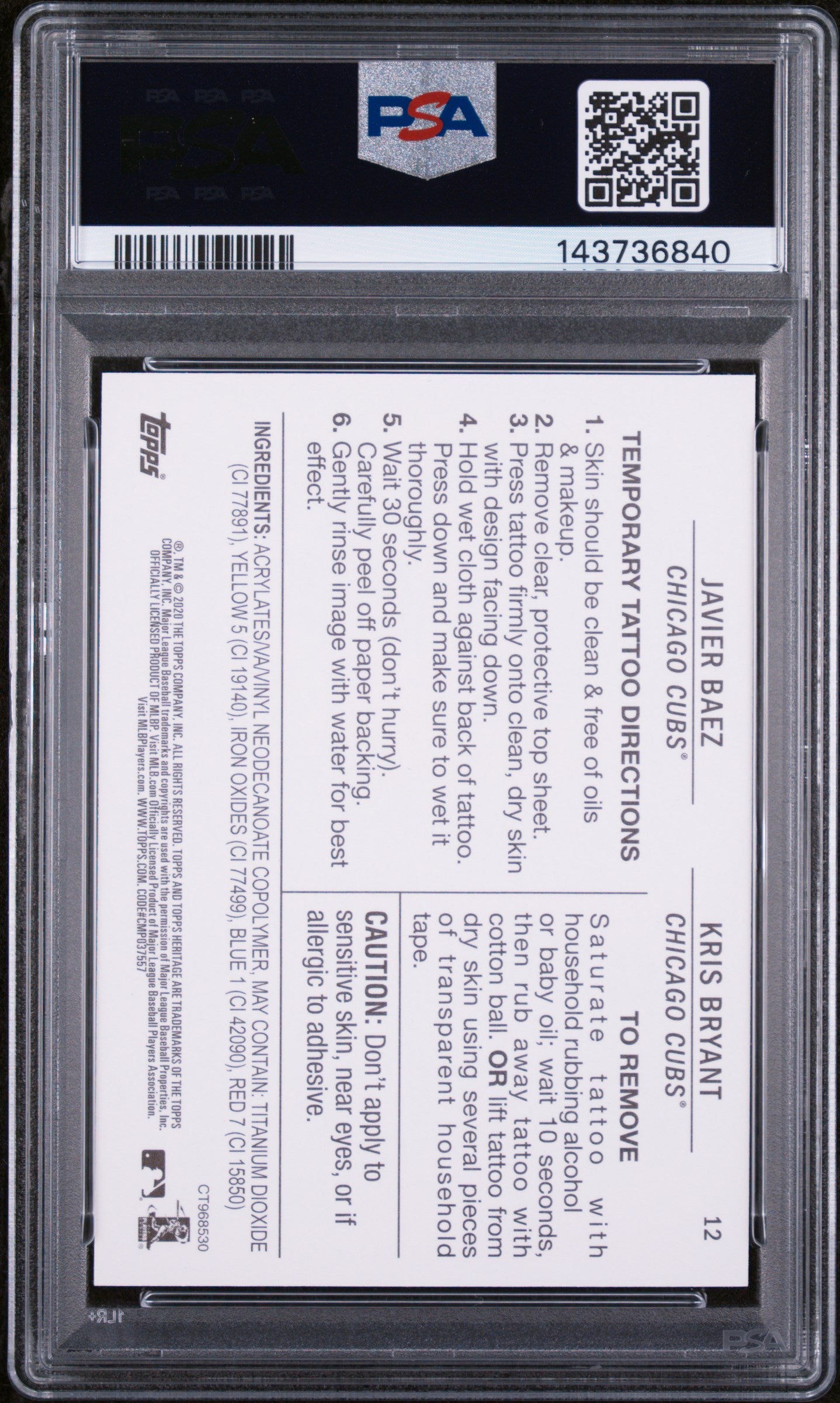 2020 Topps Heritage Tattoos Javier Baez/Kris Bryant #12 PSA 6