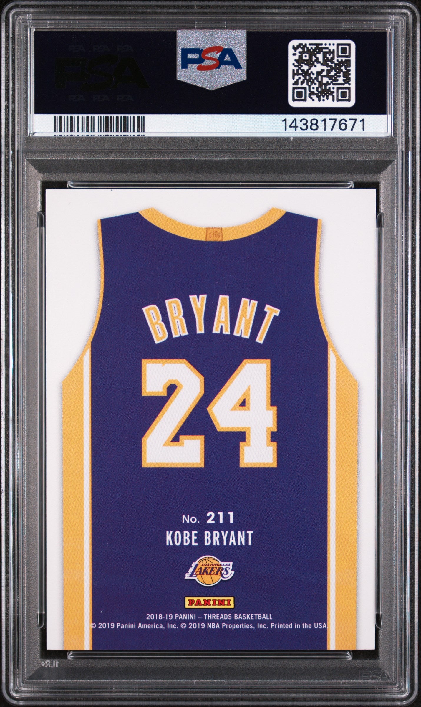 2018 Panini Threads Kobe Bryant #211 PSA 9