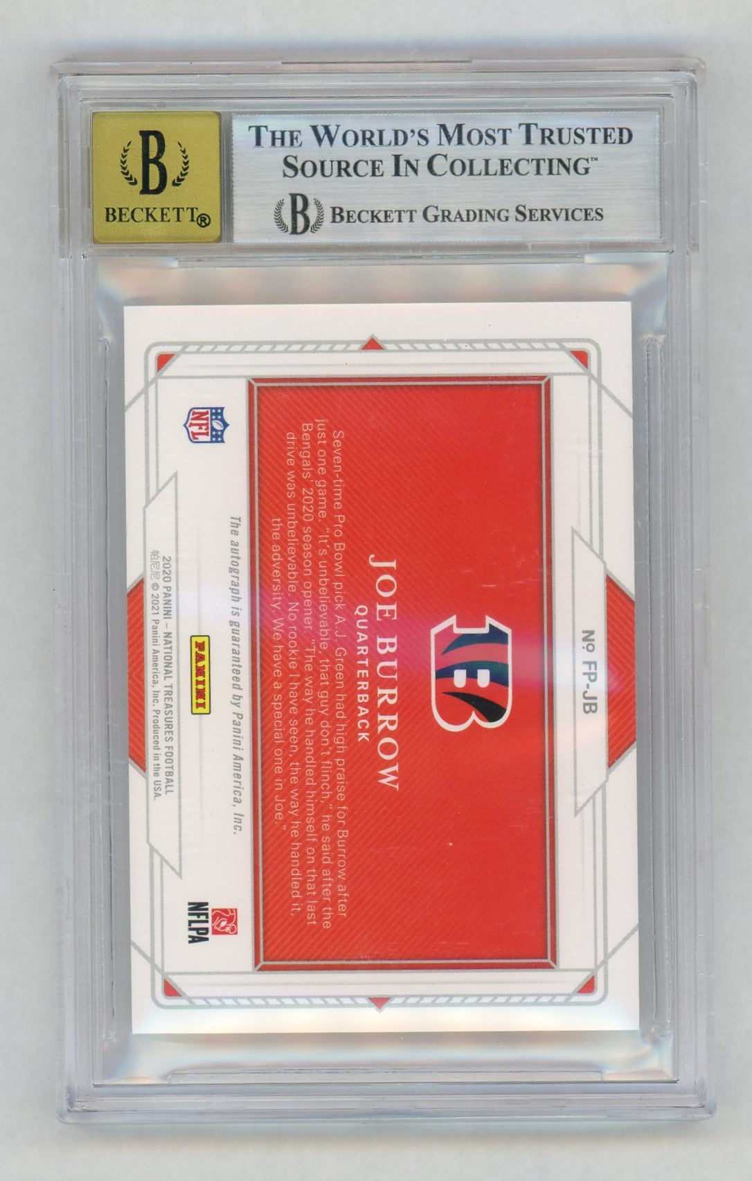 2020 National Treasures #FP-JB Joe Burrow Rookie RC Field Pass Auto /99 BGS 9 Auto Grade 10