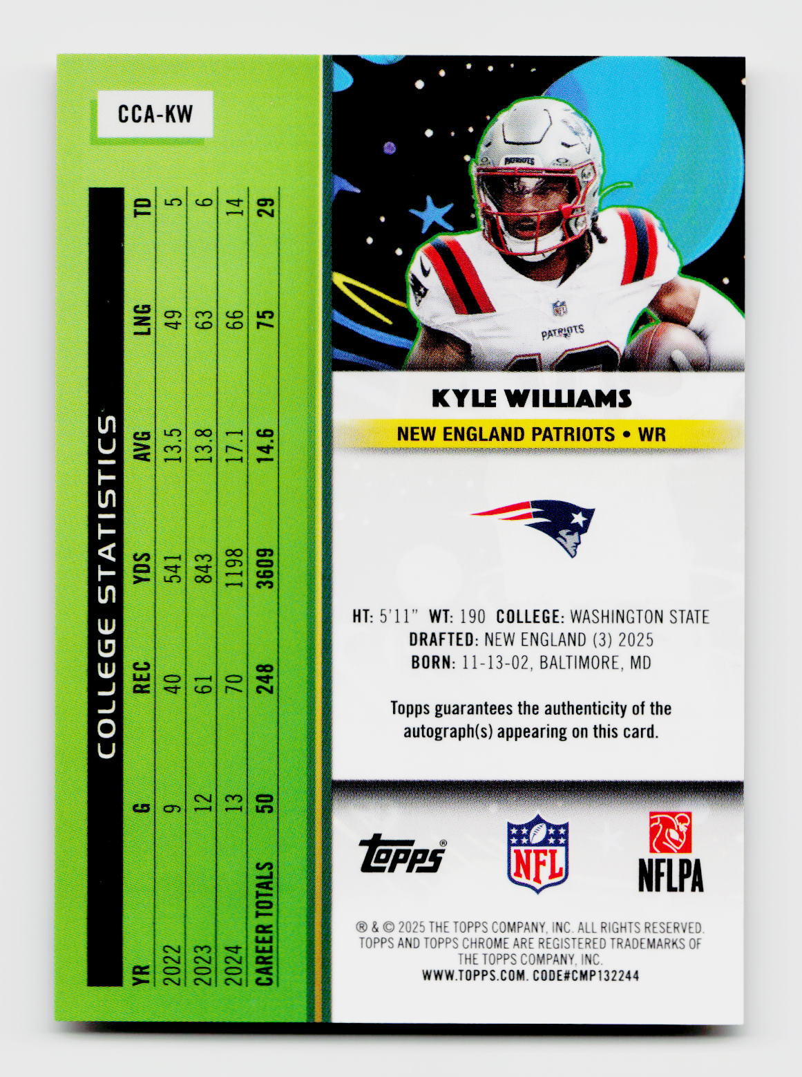 2025 Topps Chrome Cosmic Kyle Williams Rookie RC Gold Auto /50