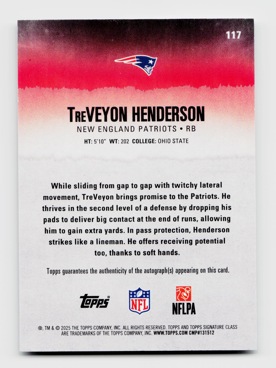 2025 Topps Signature Class #117 TreVeyon Henderson Rookie RC Auto