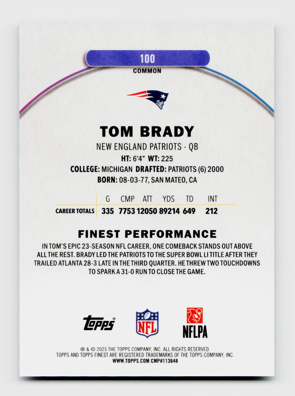 2025 Finest #100 Tom Brady Green Geometric /75