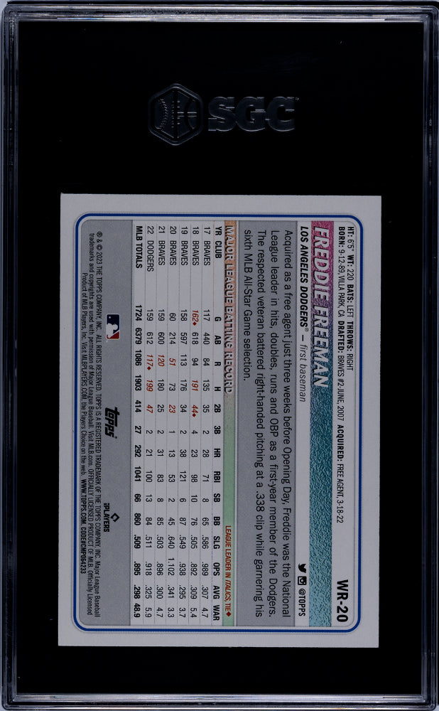 2023 Big League #WR-20 Freddie Freeman Wrapper Redemption /199 SGC 9