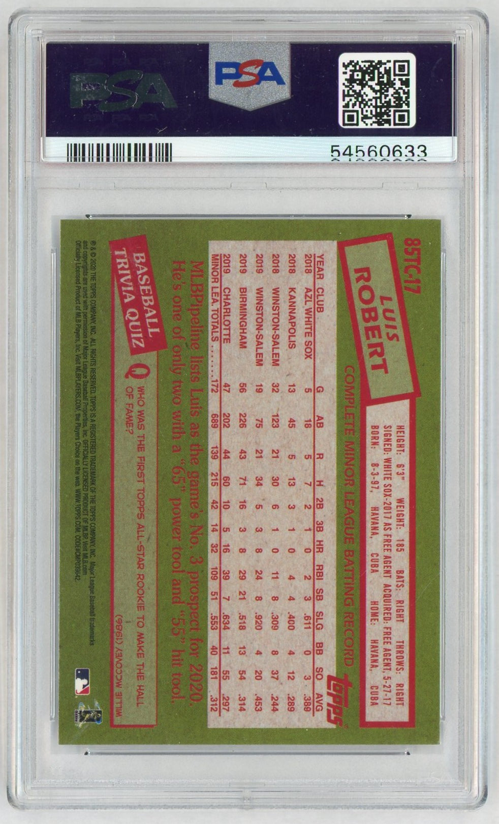 2020 Topps Chrome 1985 Topps Luis Robert #85TC-17 PSA 10