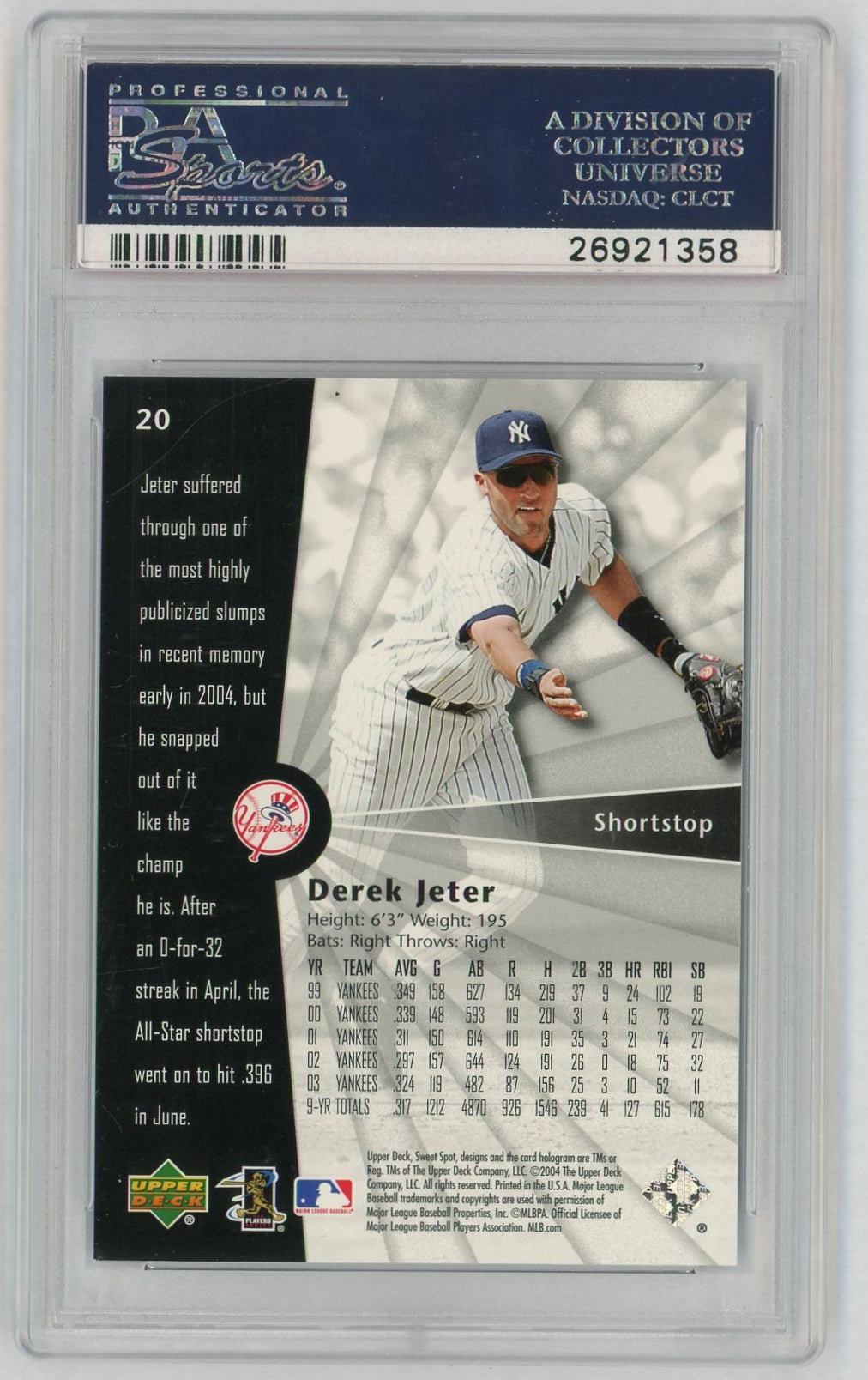 2004 Upper Deck Sweet Spot Derek Jeter #20 PSA 9