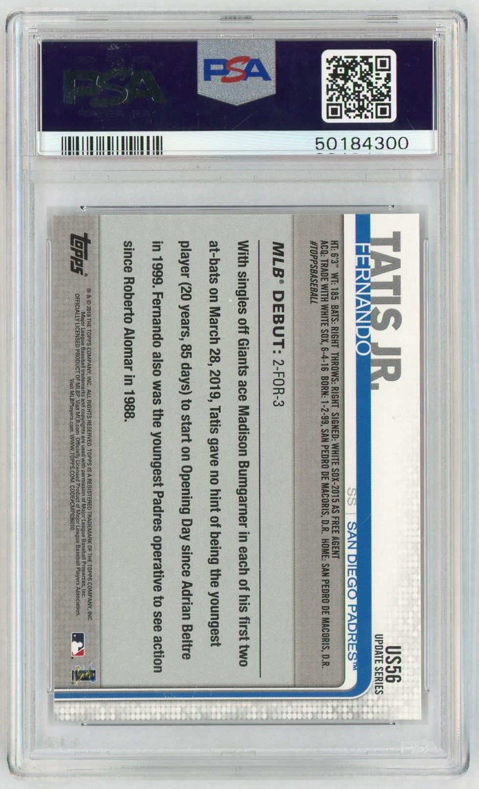 2019 Topps Update Fernando Tatis Jr. #US56 PSA 9