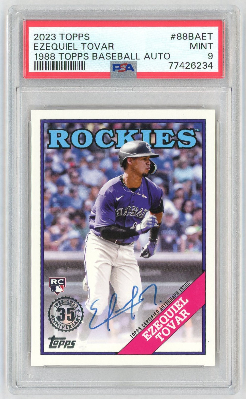 2023 Topps 1988 Topps Baseball Autographs Series 2 Ezequiel Tovar #88BAET PSA 9