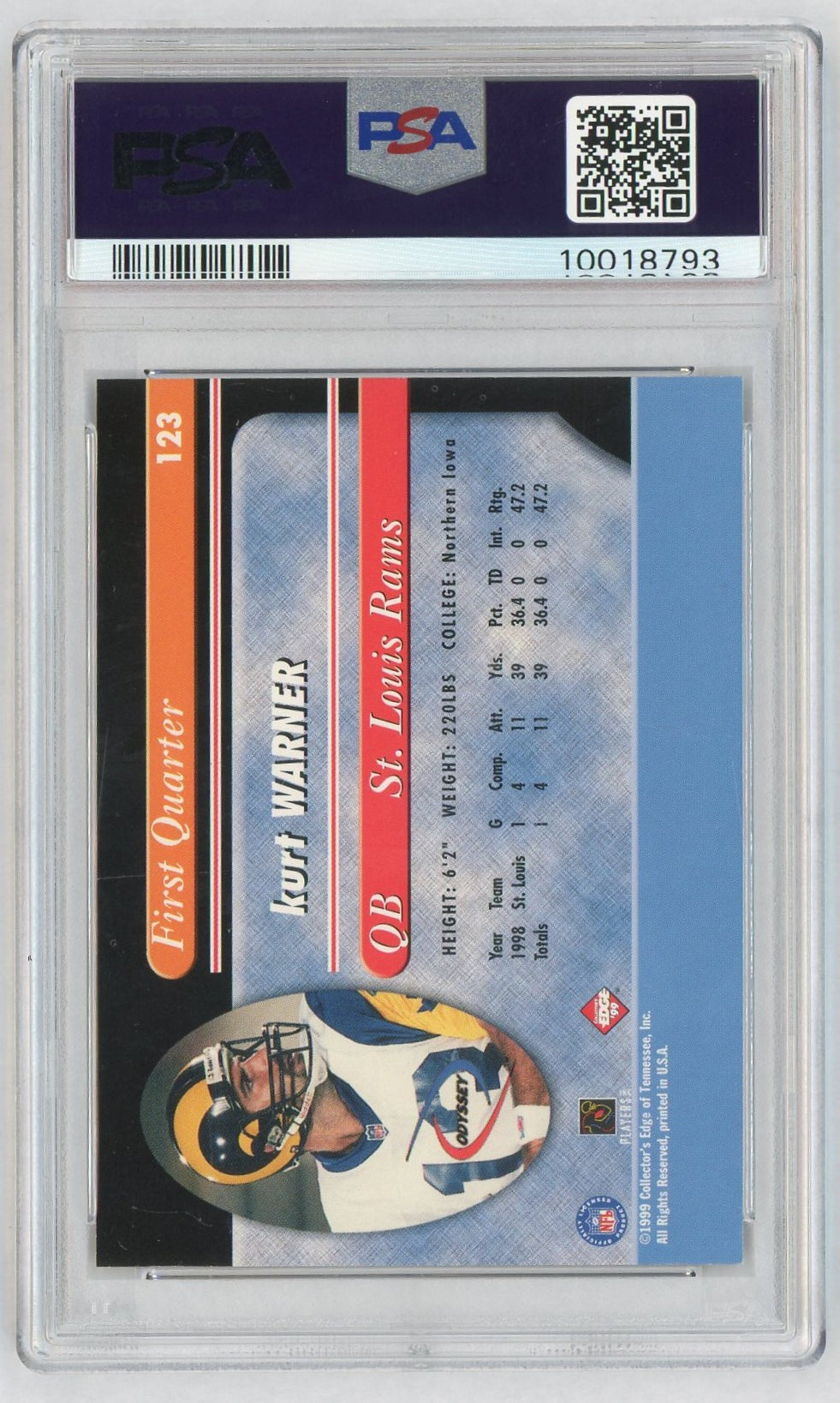 1999 Collector's Edge Odyssey Kurt Warner #123 PSA 10