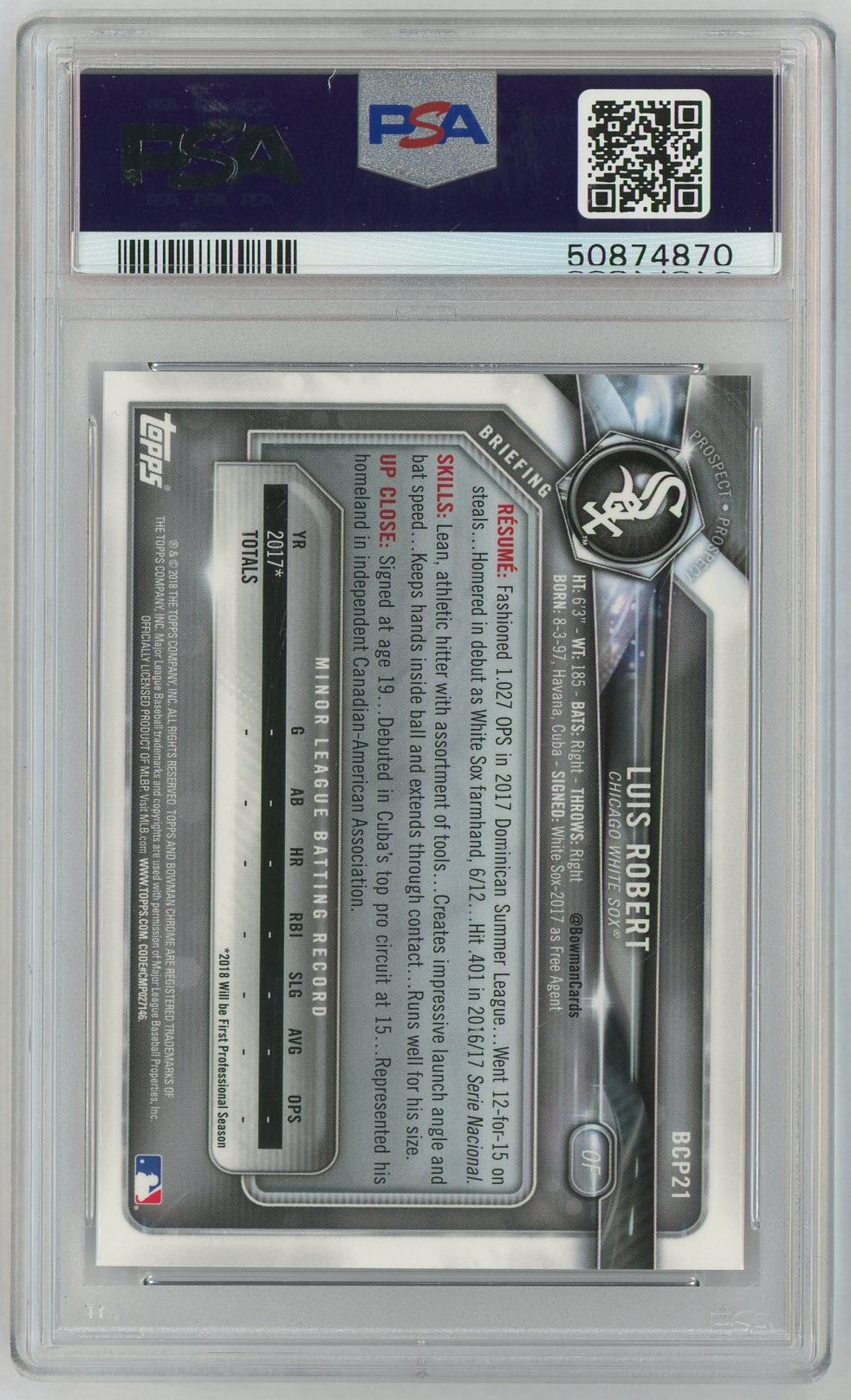 2018 Bowman Chrome Prospect Luis Robert #BCP21 PSA 10