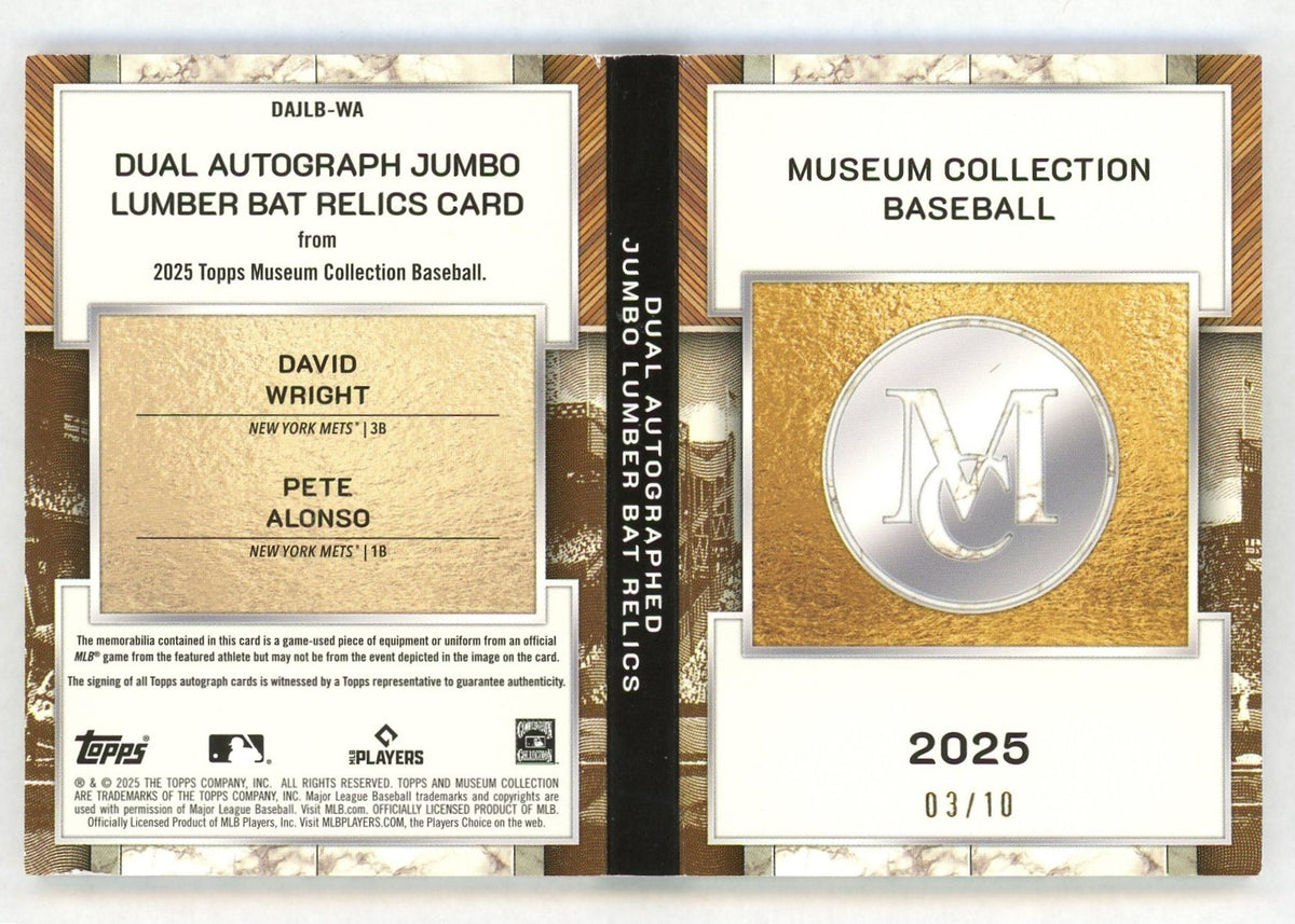 2025 Museum Collection David Wright/Pete Alonso Dual Jumbo Game-Used Bat Relic Auto SSP /10