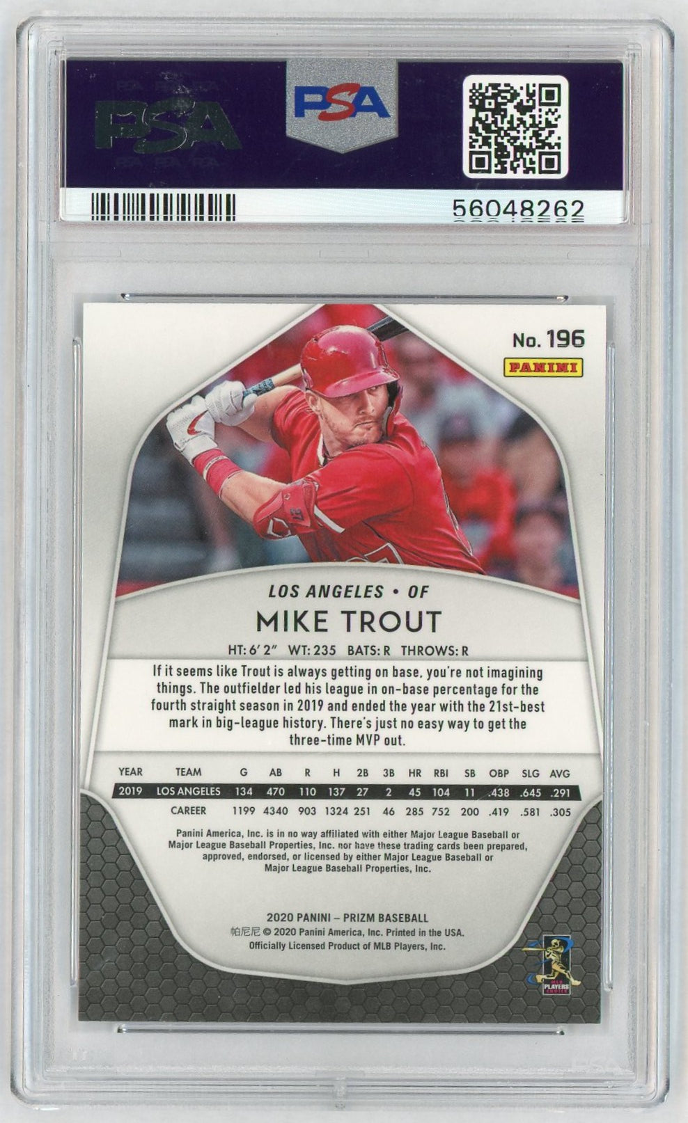 2020 Panini Prizm Mike Trout #196 PSA 10