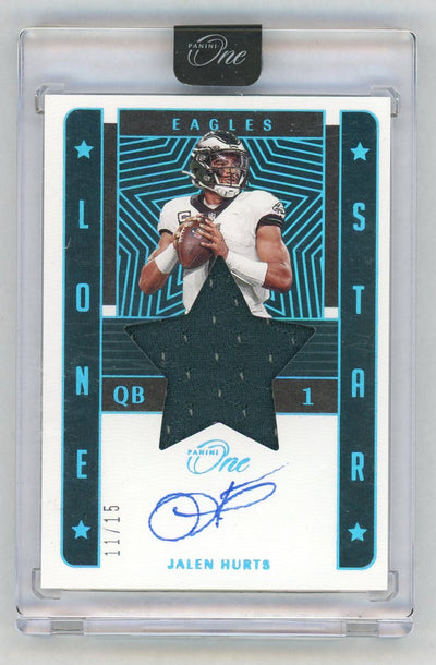 2022 Panini One #95 Jalen Hurts Lone Star Patch Auto Blue /15