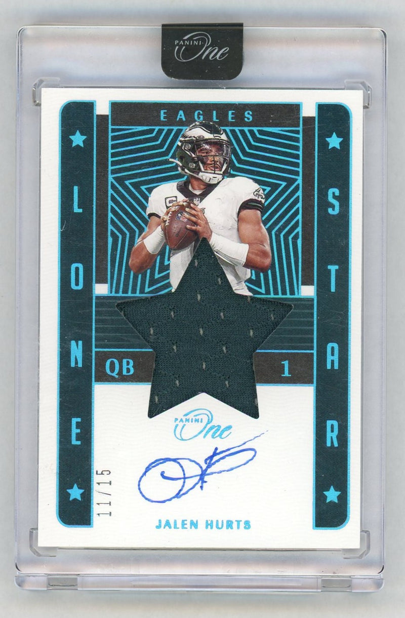 2022 Panini One #95 Jalen Hurts Lone Star Patch Auto Blue /15