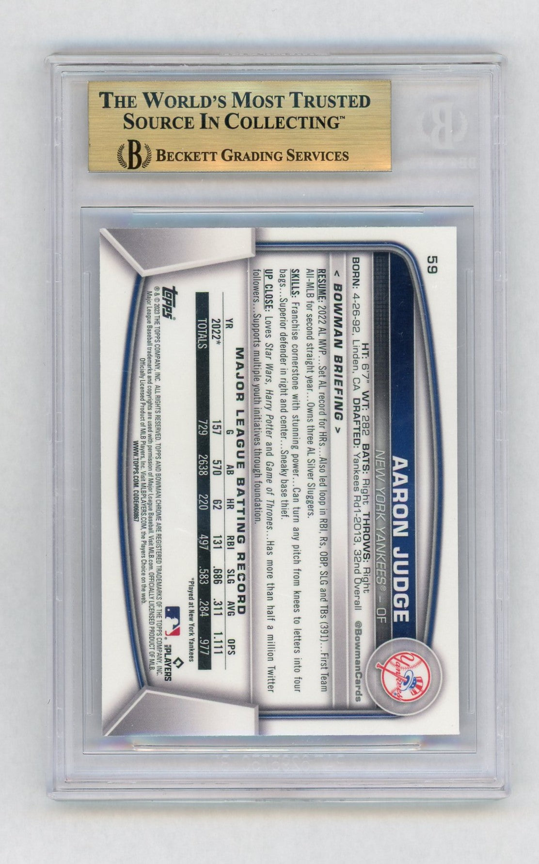 2023 Bowman Chrome Mega Box #59 Aaron Judge Mojo Refractor BGS Pristine 10