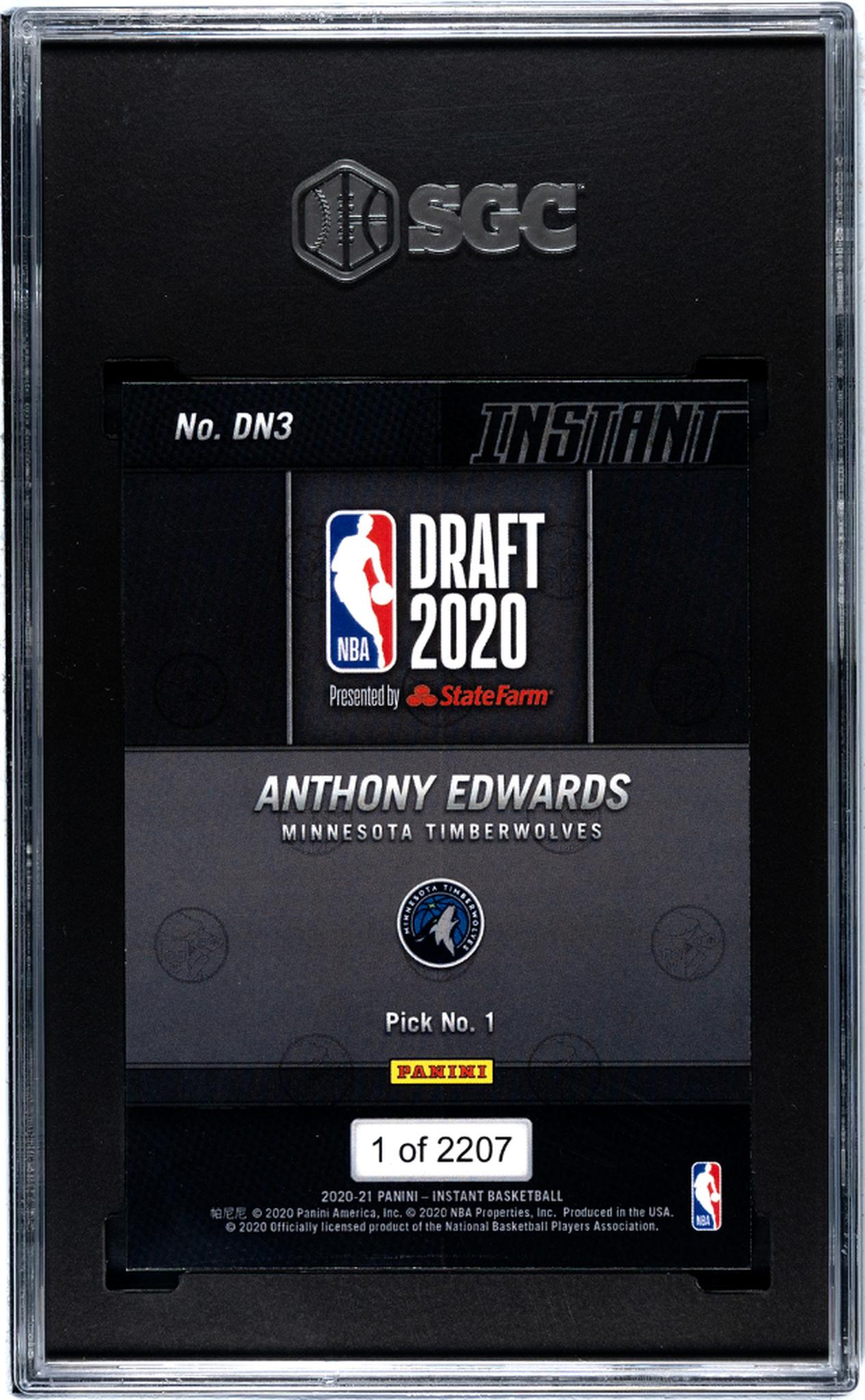 2020-21 Panini Instant #DN3 Anthony Edwards Draft Night /2207 SGC 9.5