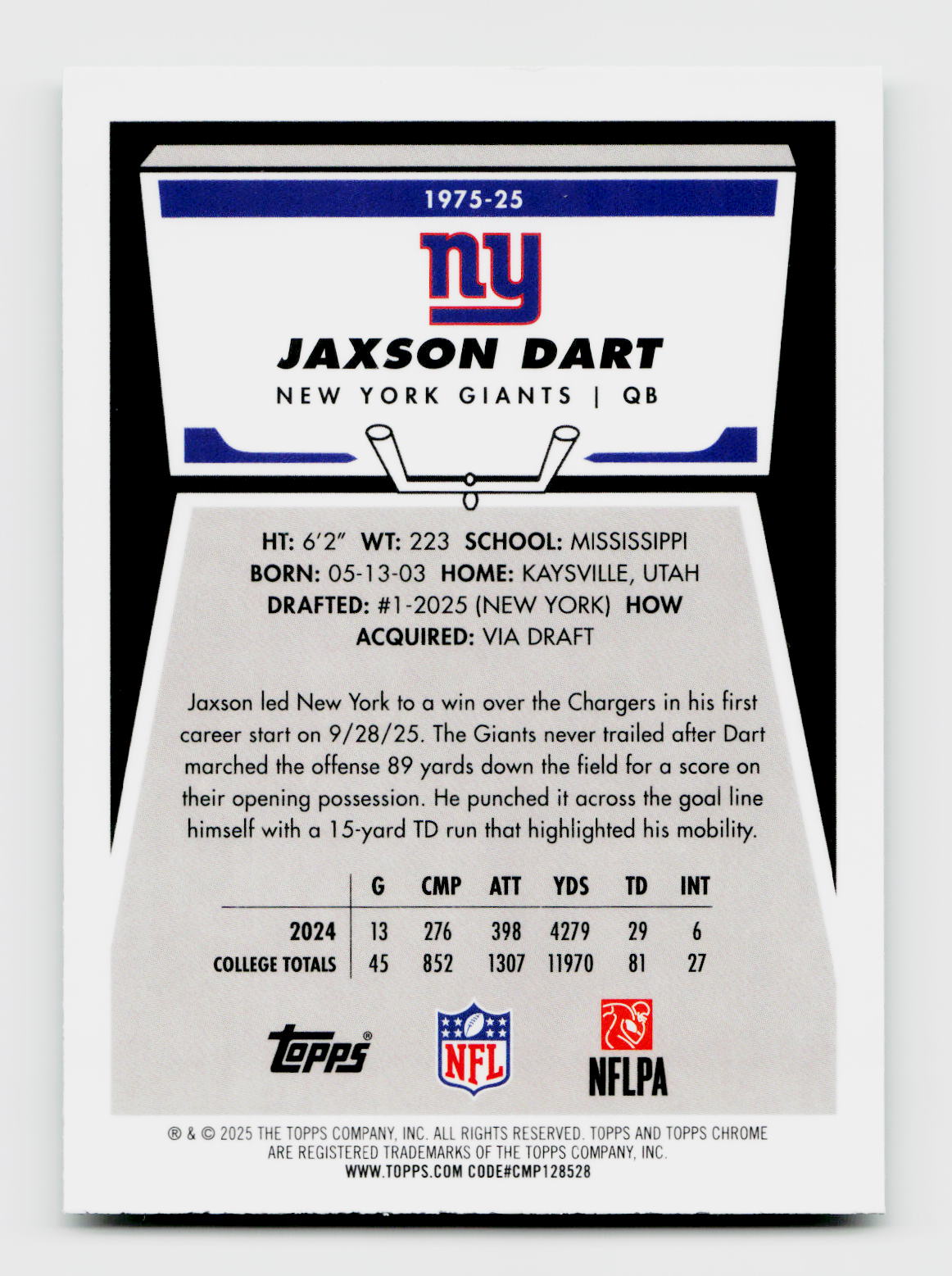 2025 Topps Chrome 1975 Jaxson Dart Green Rookie RC /99