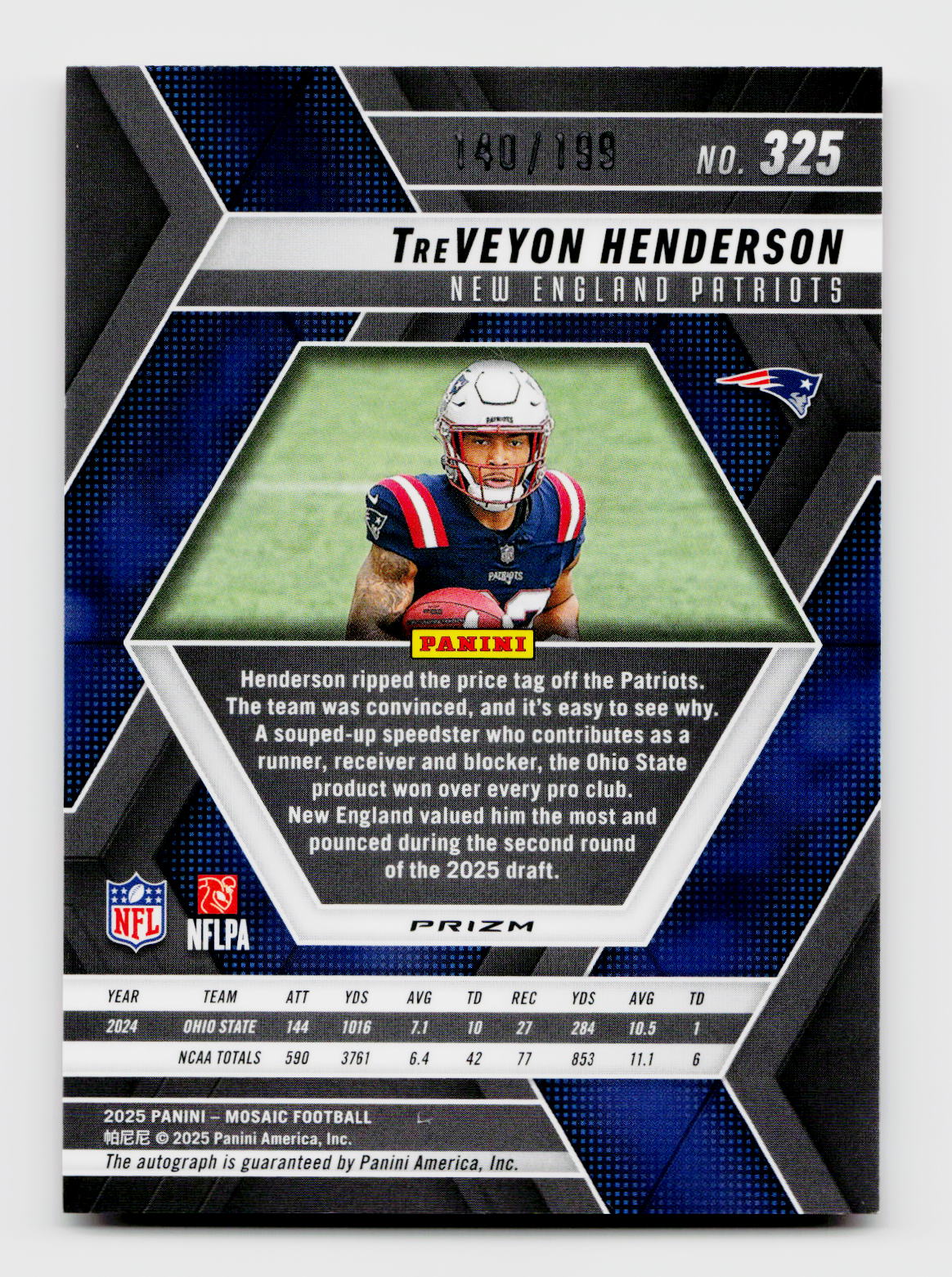2025 Mosaic #325 TreVeyon Henderson Mosaic Prizm Rookie Auto RC /199