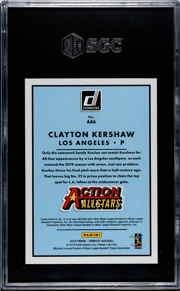 2019 Panini Donruss Action All Stars Clayton Kershaw #AA6 /999 SGC 10