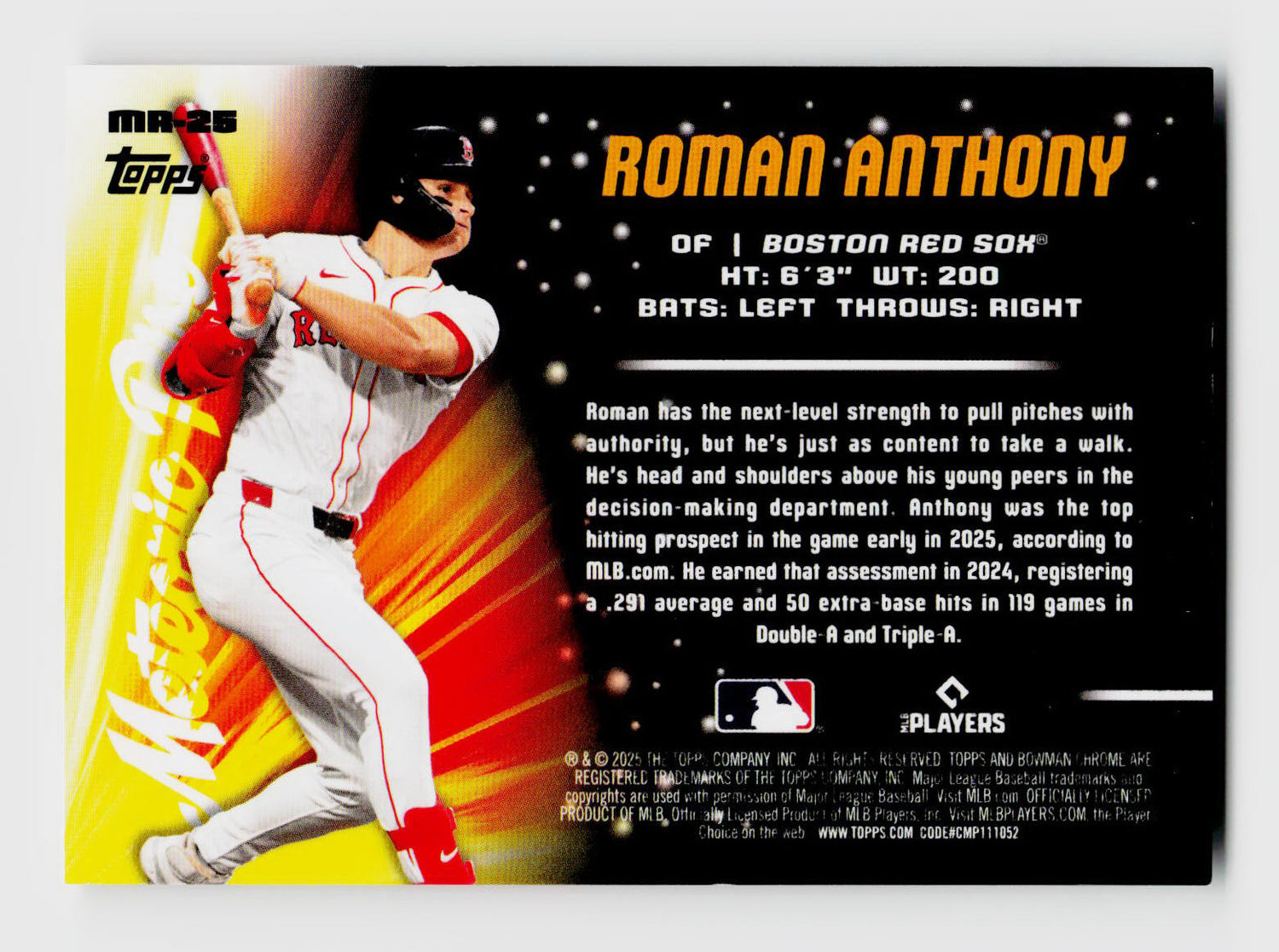 2025 Bowman Chrome #MR-26 Roman Anthony Green Mojo Meteoric Rise /99