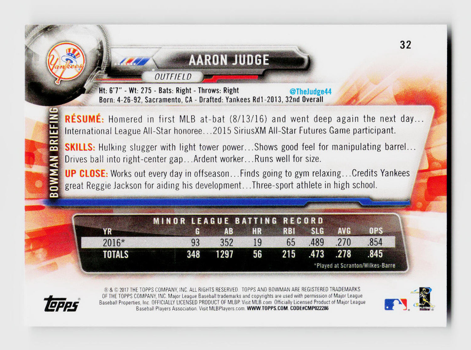 2017 Bowman #32 Aaron Judge Rookie RC