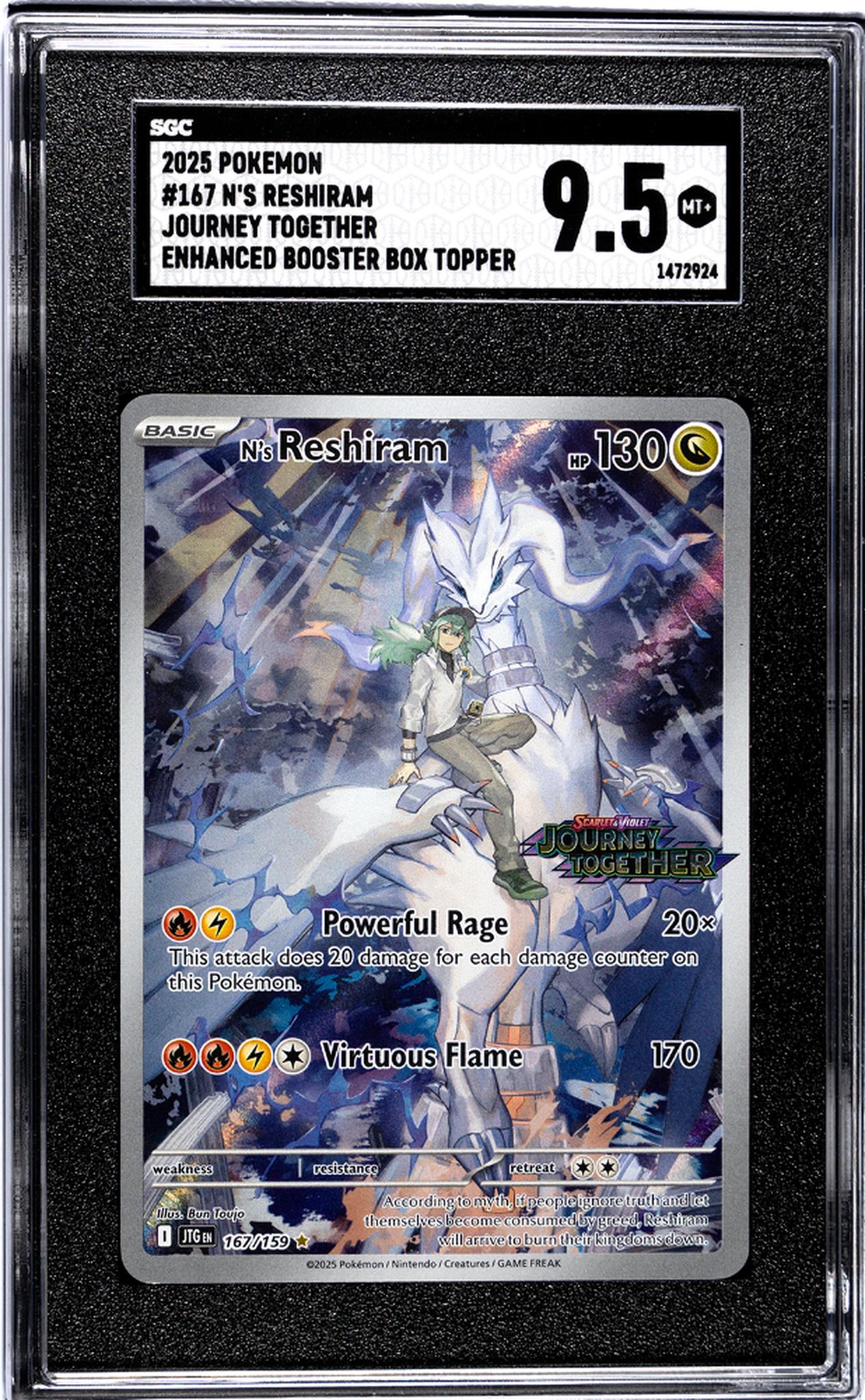 2025 Pokemon Journey Together #167 N's Reshiram Enhanced Booster Box Topper SGC 9.5