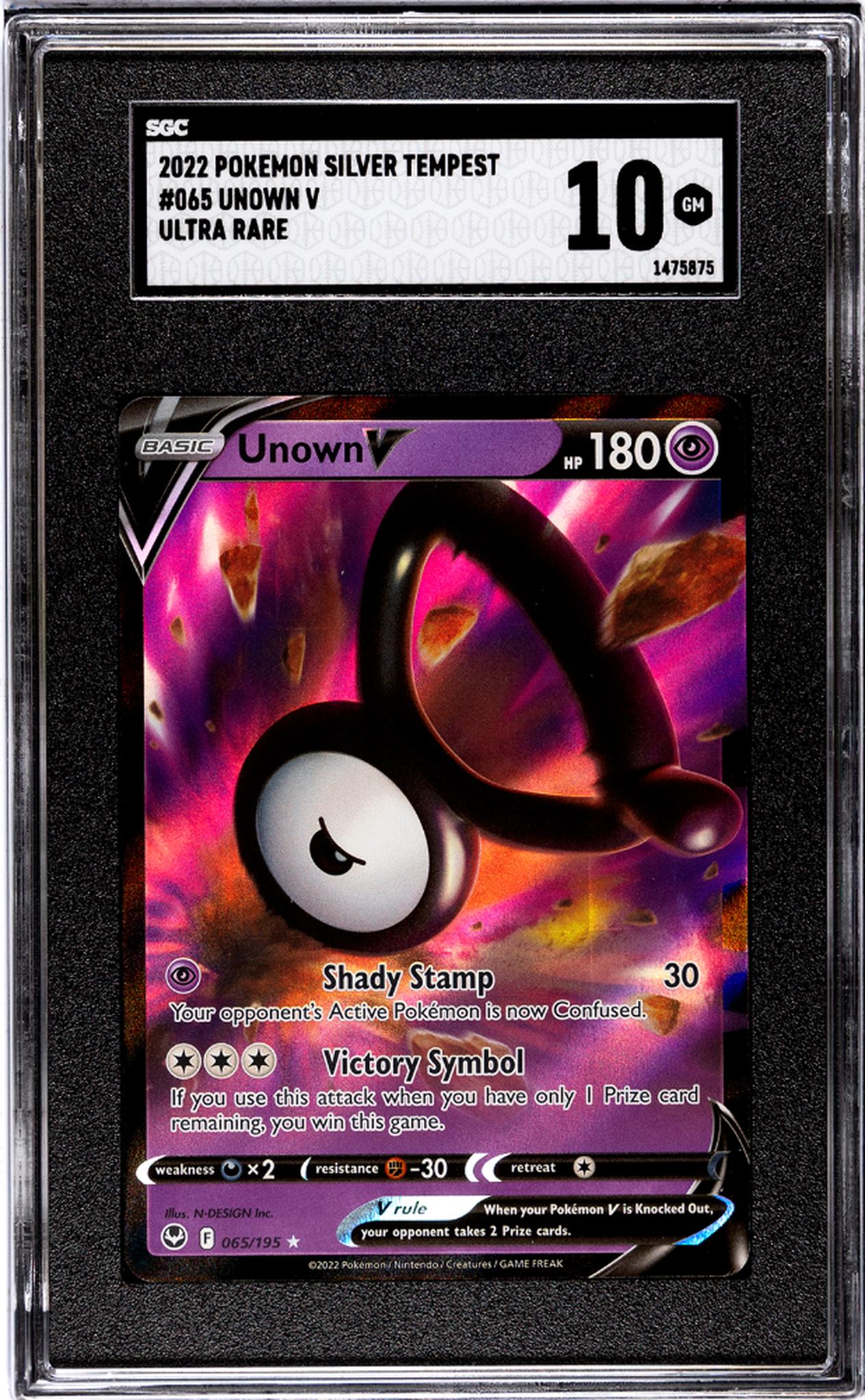 2022 Pokemon Silver Tempest #065/195 Unown V Ultra Rare SGC 10