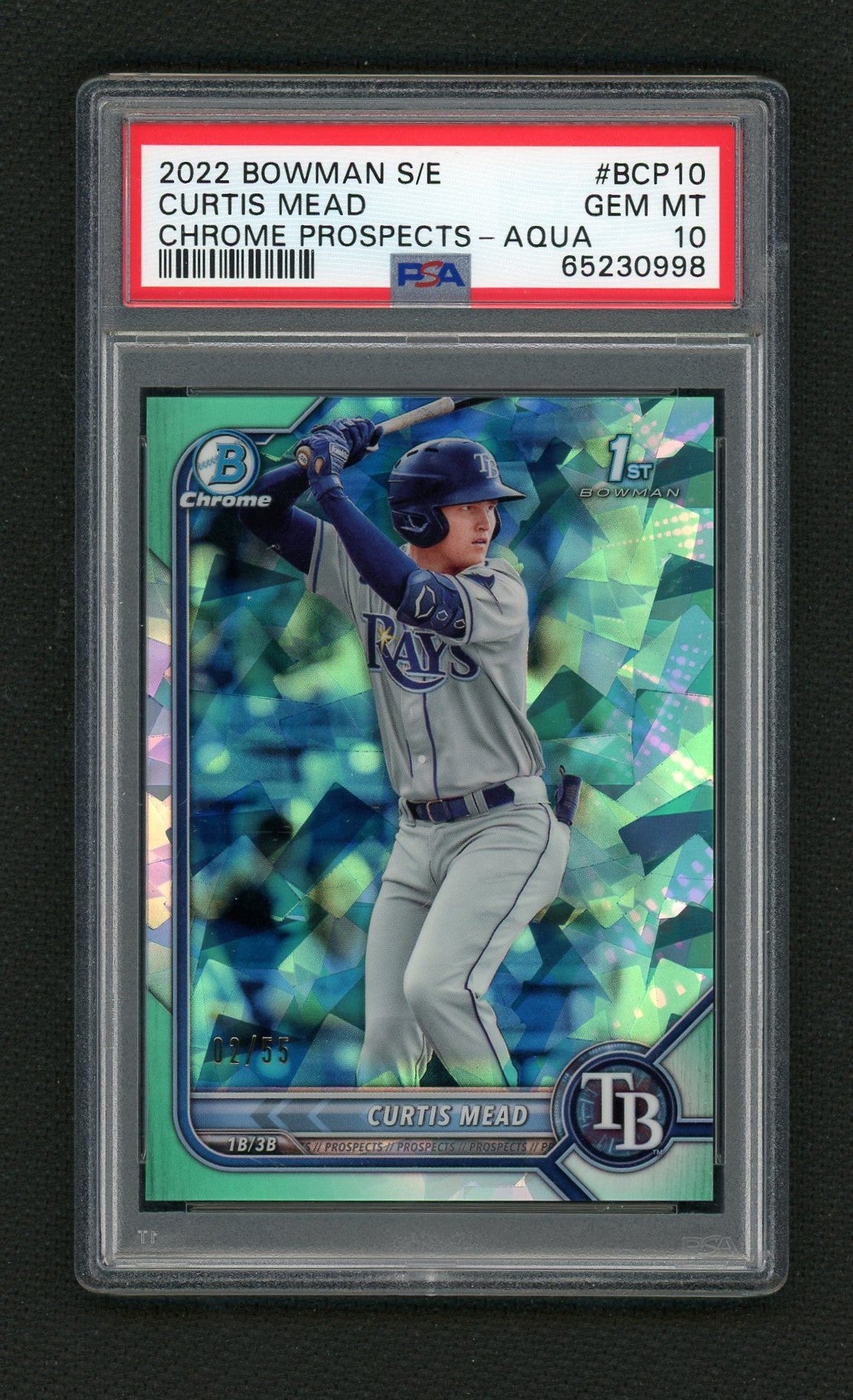 2022 Bowman Chrome Sapphire Prospect Aqua Refractor Curtis Mead #BCP10 /55 PSA 10