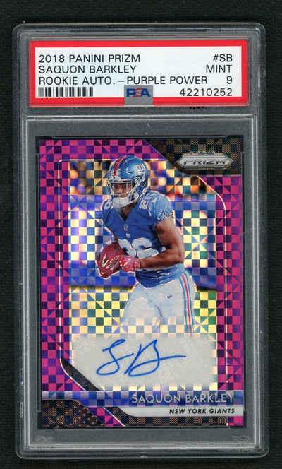 2018 Panini Prizm Saquon Barkley Rookie Auto Purple Power #RA-SB /49 PSA 9