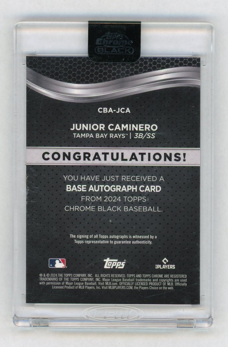 2024 Topps Chrome Black #CBA-JCA Junior Caminero Rookie RC Auto Sealed
