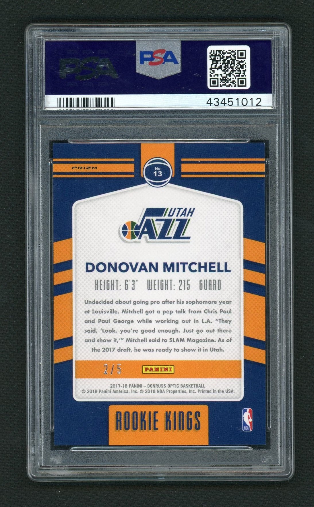 2017 Donruss Optic Rookie Kings Green Donovan Mitchell #13 /5 PSA 9