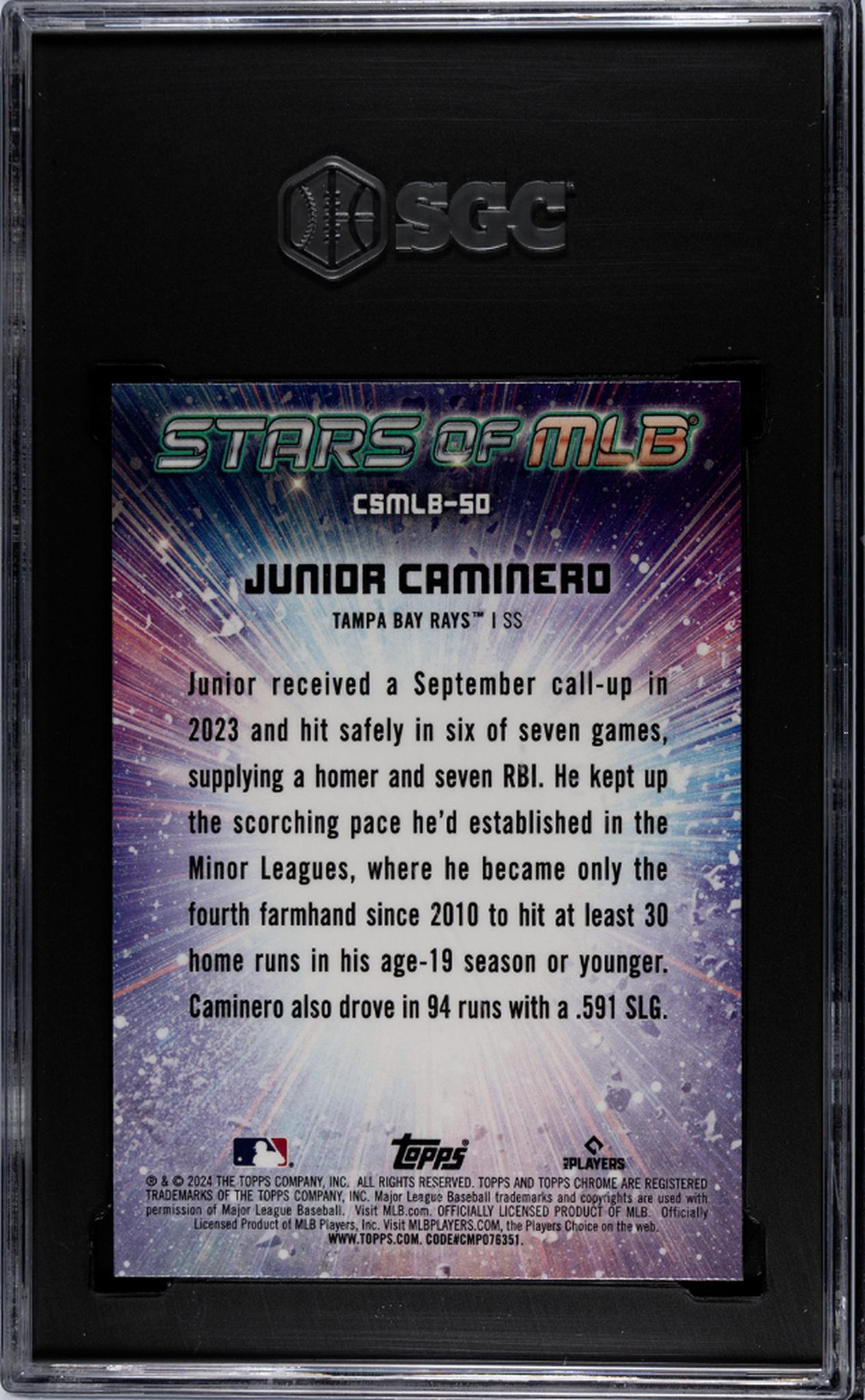 2024 Topps Chrome #CSMLB-50 Junior Caminero Rookie SGC 10